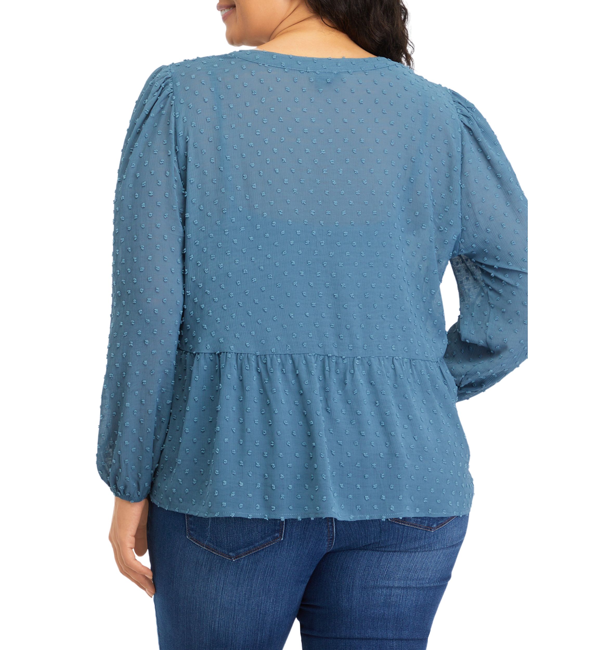Plus Size Clip Dot Mandarin Collar Blouse