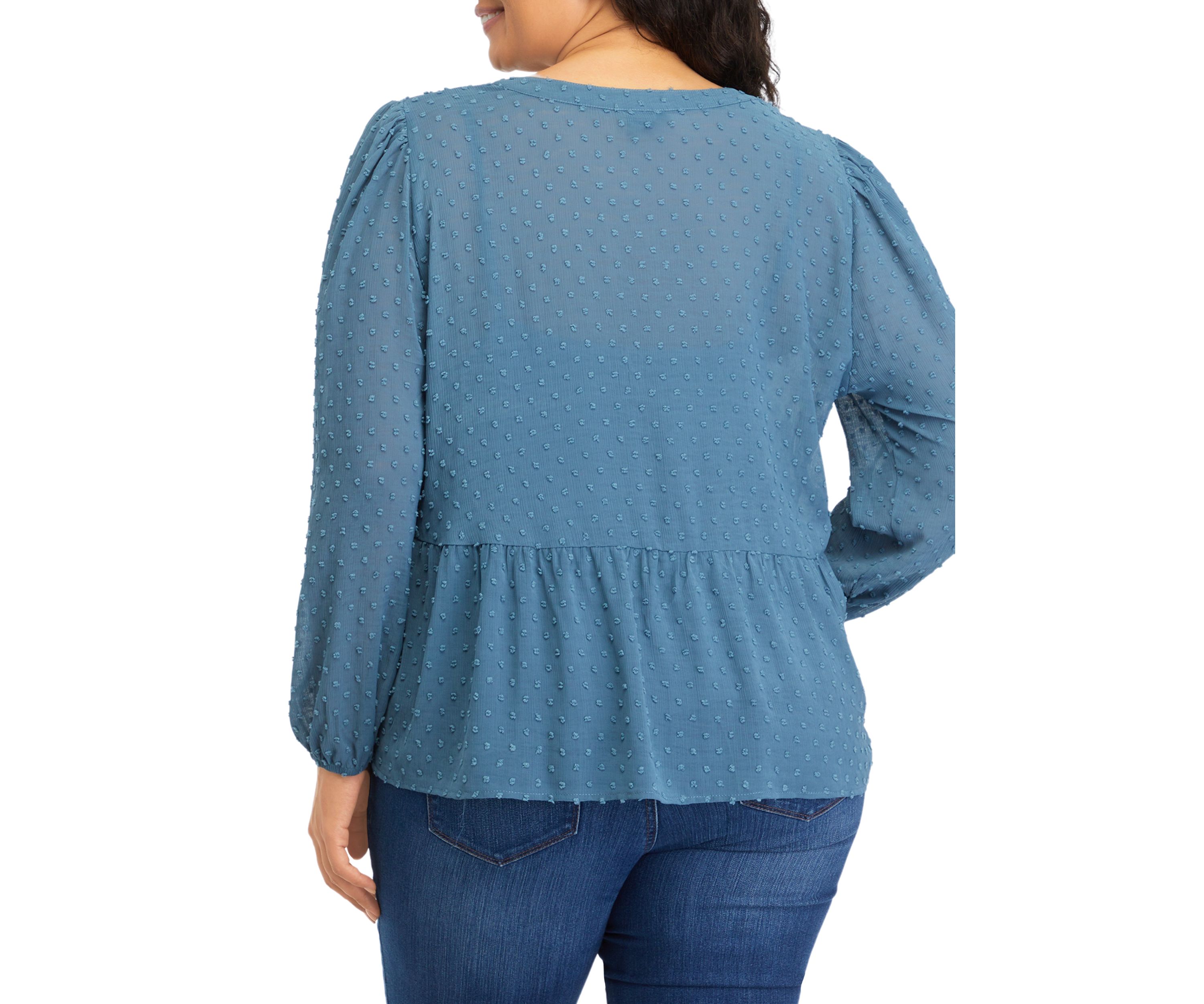Plus Size Clip Dot Mandarin Collar Blouse