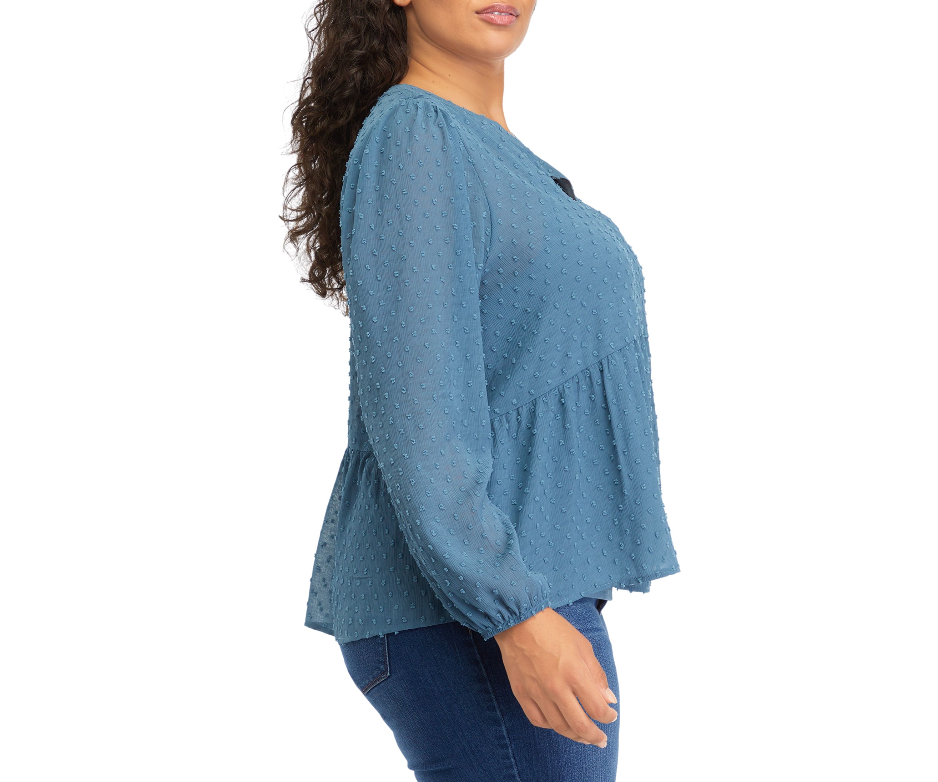 Plus Size Clip Dot Mandarin Collar Blouse