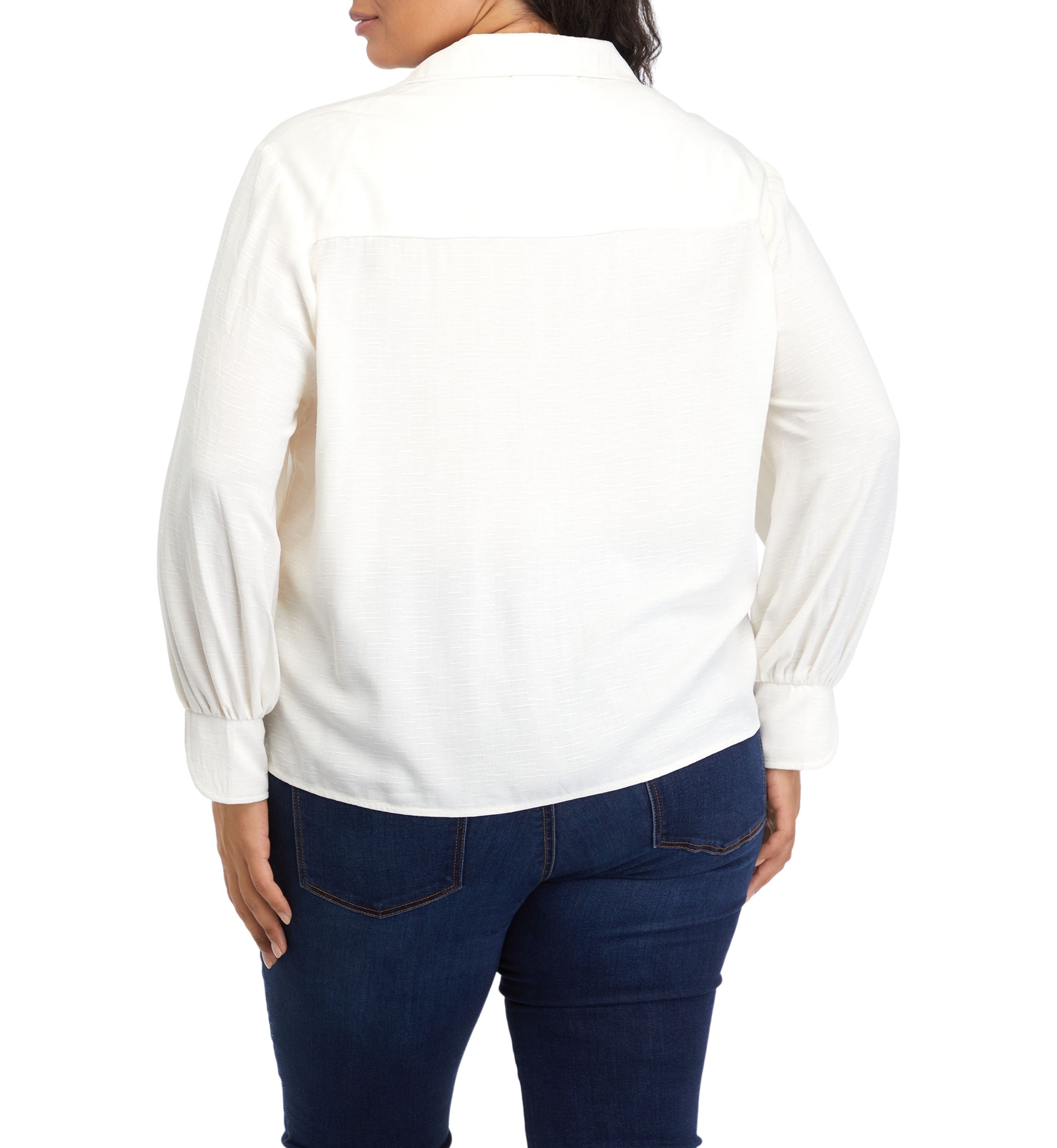 Plus Size Collar Peasant Blouse with Mix Media