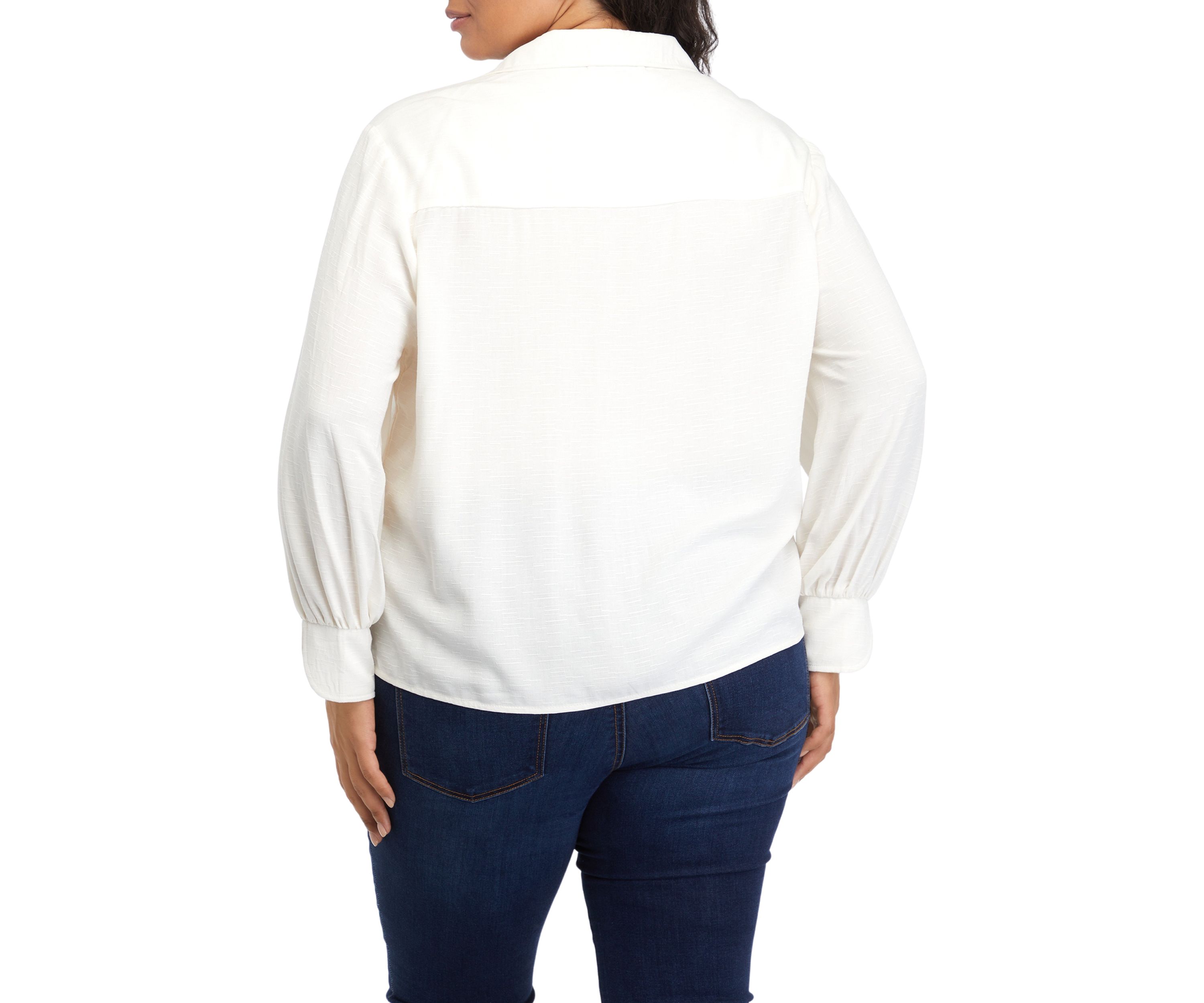 Plus Size Collar Peasant Blouse with Mix Media
