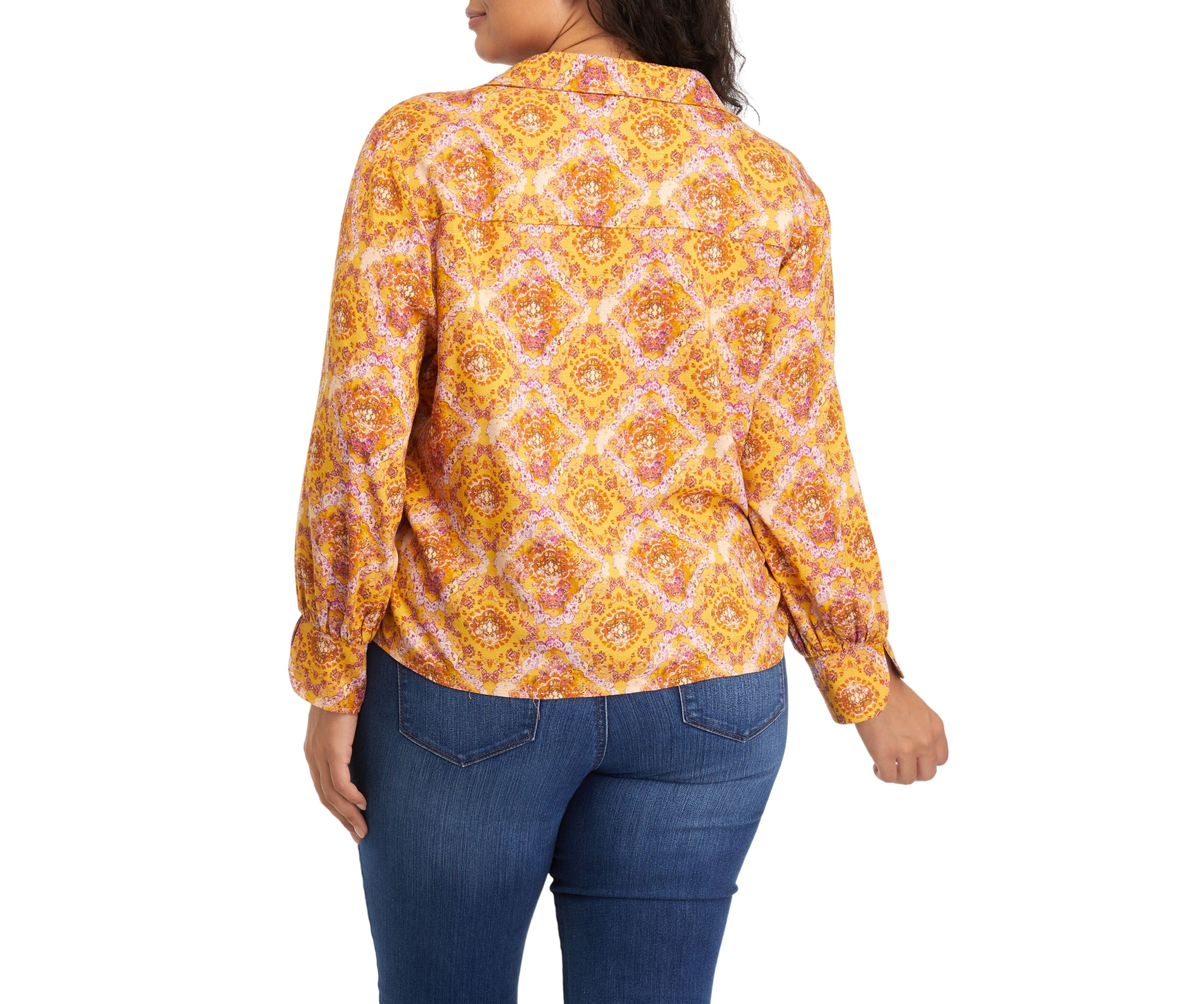 Plus Size Collar Peasant Blouse with Mix Media