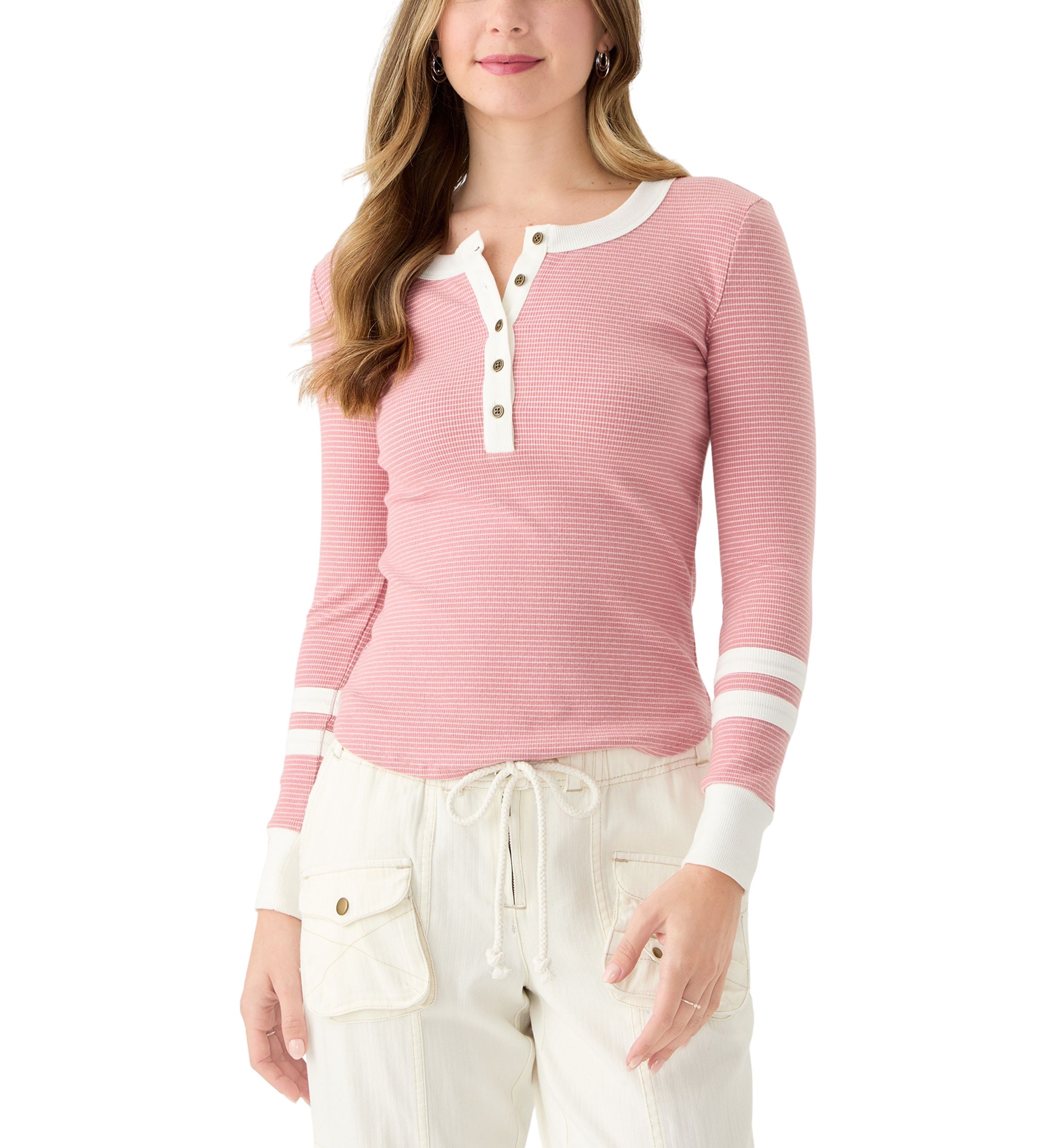 Womens Henley Stripe Top