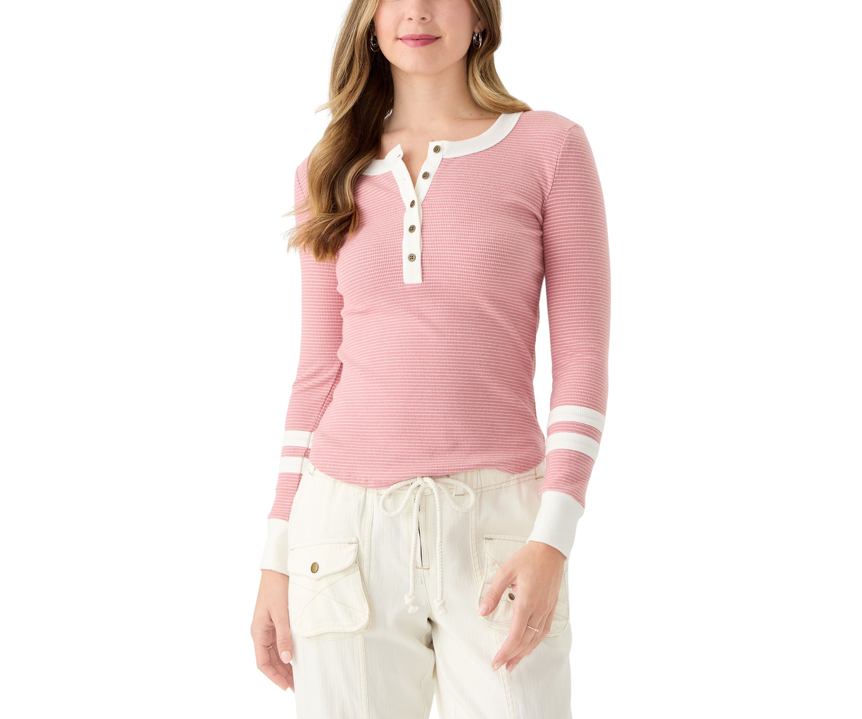 Womens Henley Stripe Top