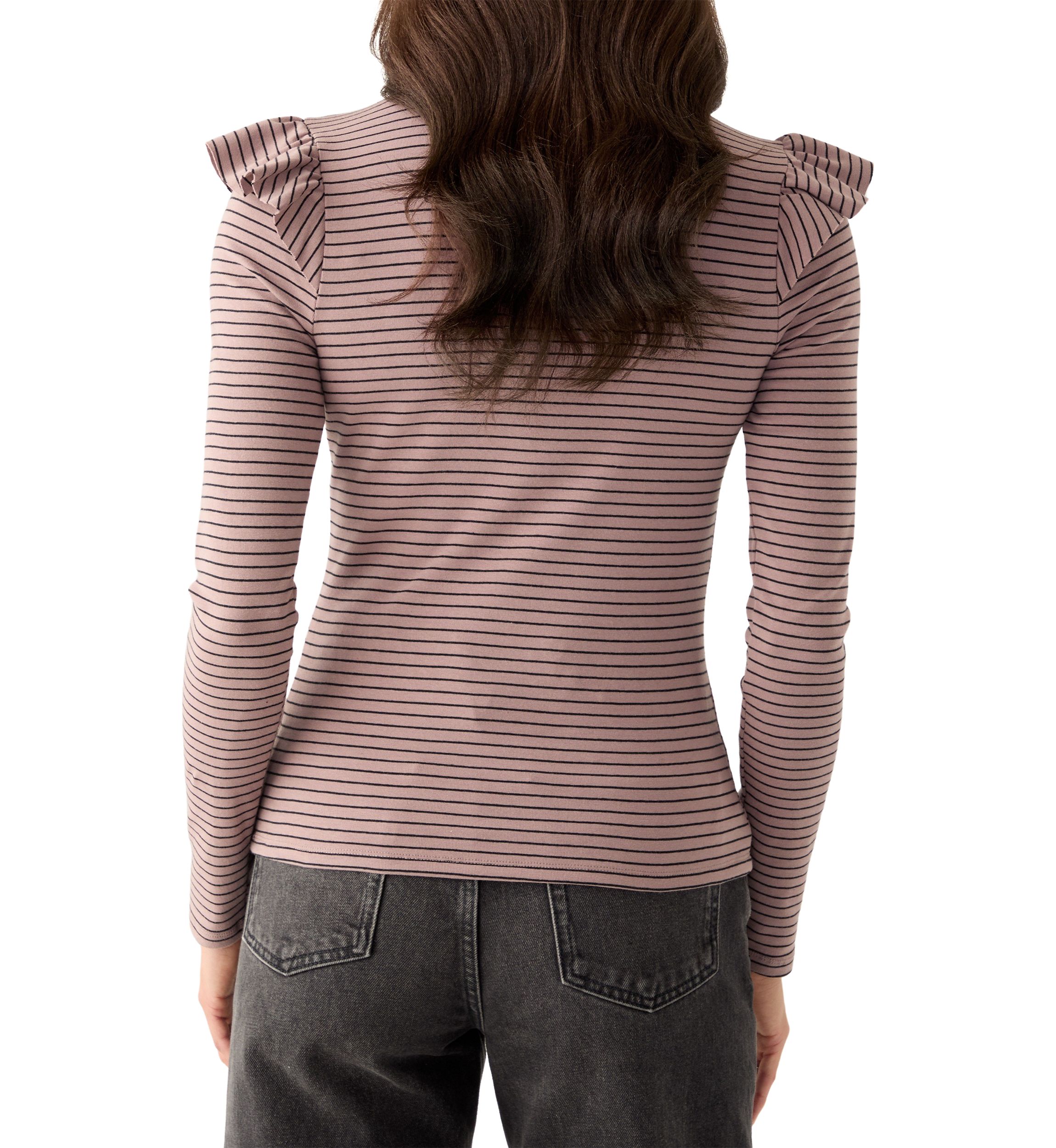 Womens Long Sleeve Mock Neck Stripe Top