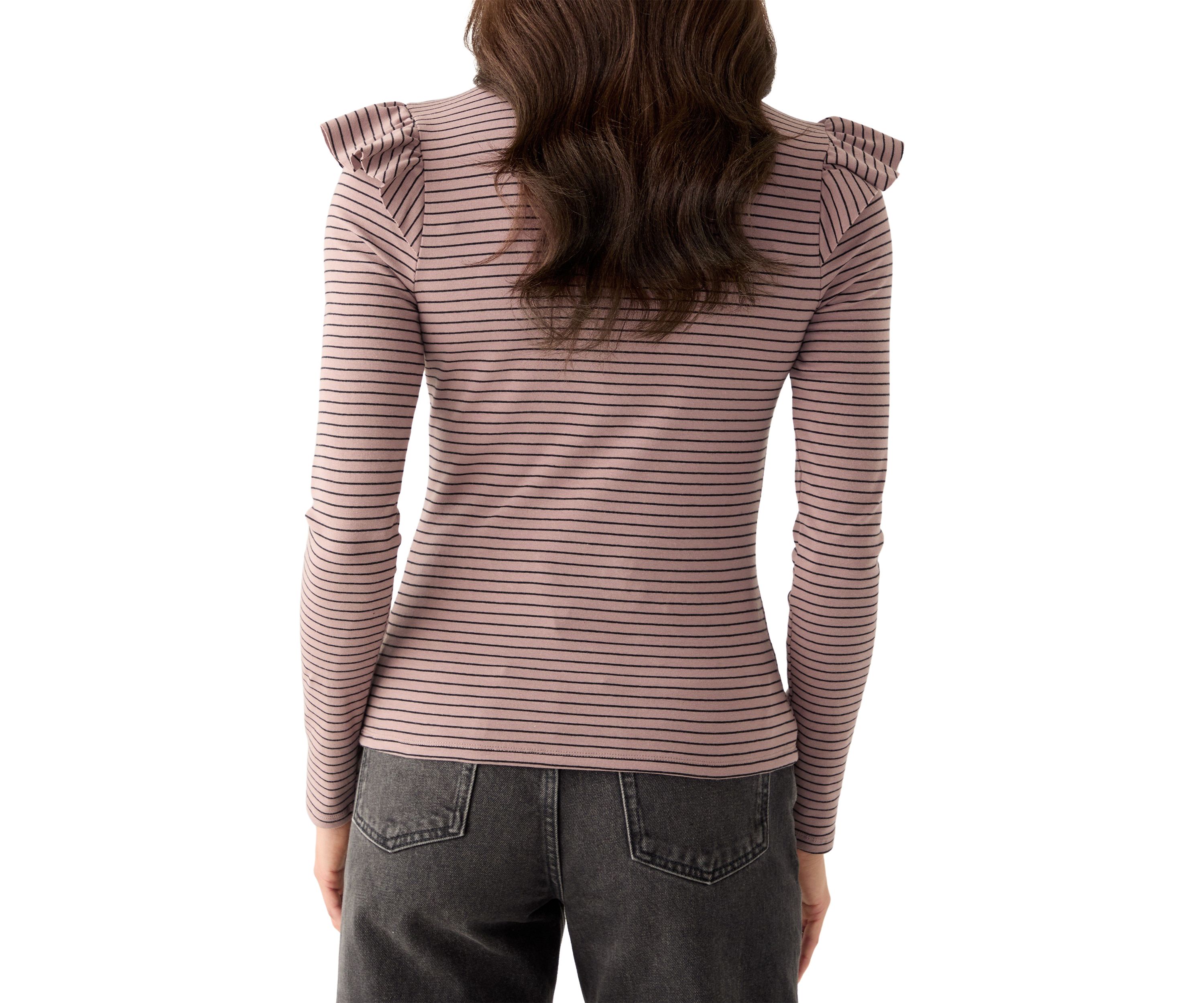Womens Long Sleeve Mock Neck Stripe Top