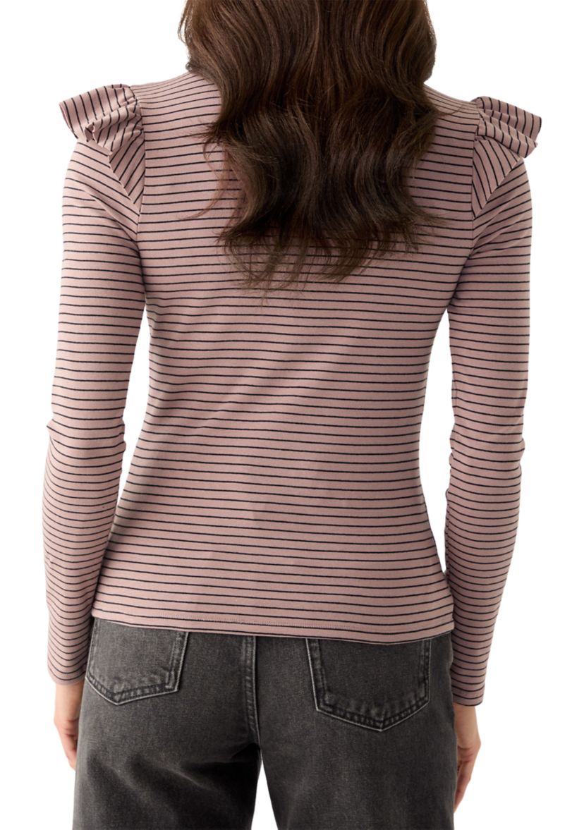 Womens Long Sleeve Mock Neck Stripe Top