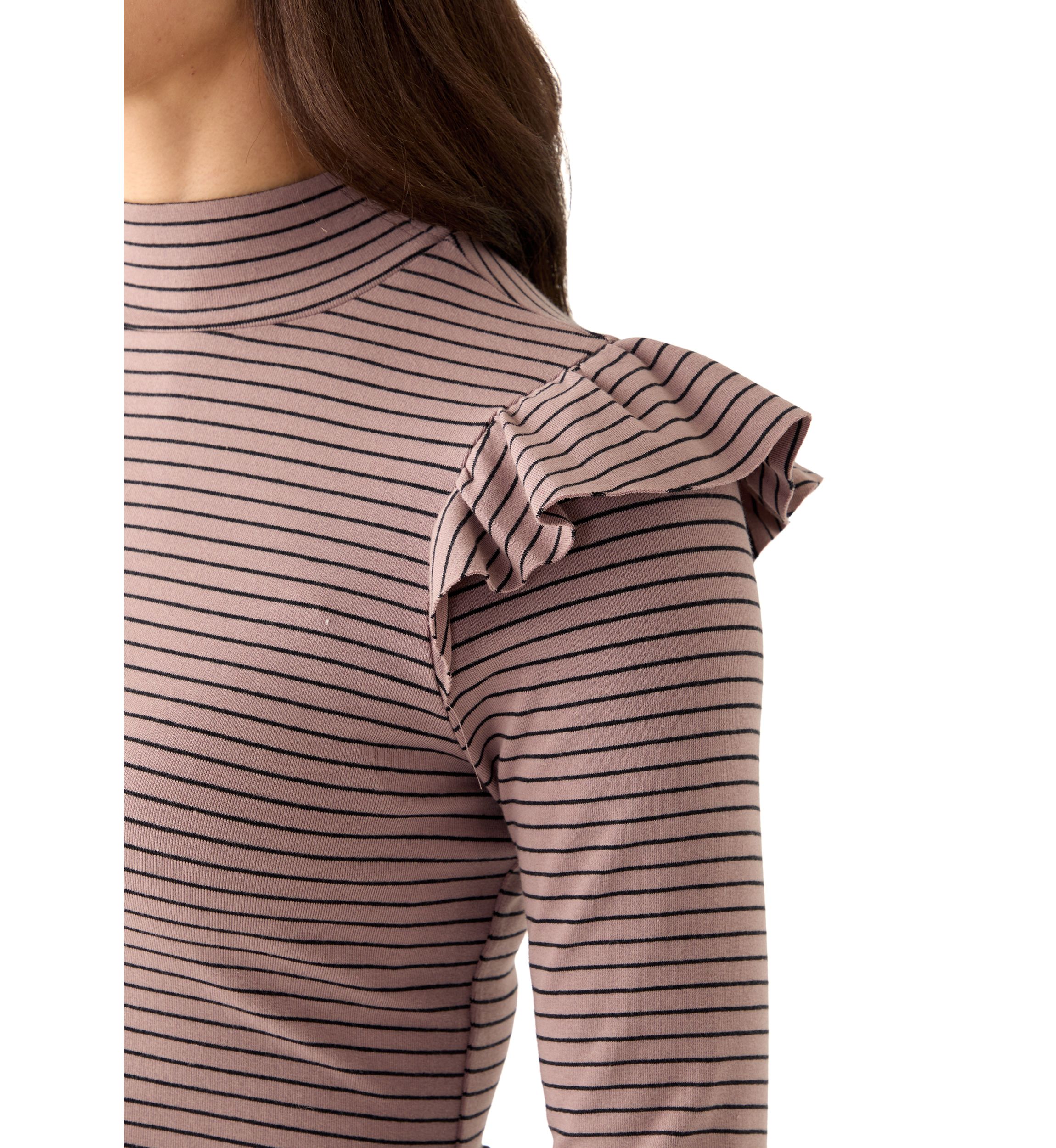 Womens Long Sleeve Mock Neck Stripe Top