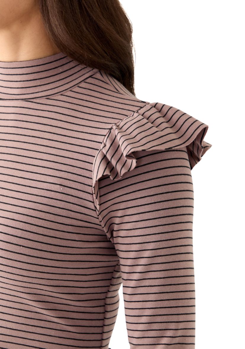 Womens Long Sleeve Mock Neck Stripe Top