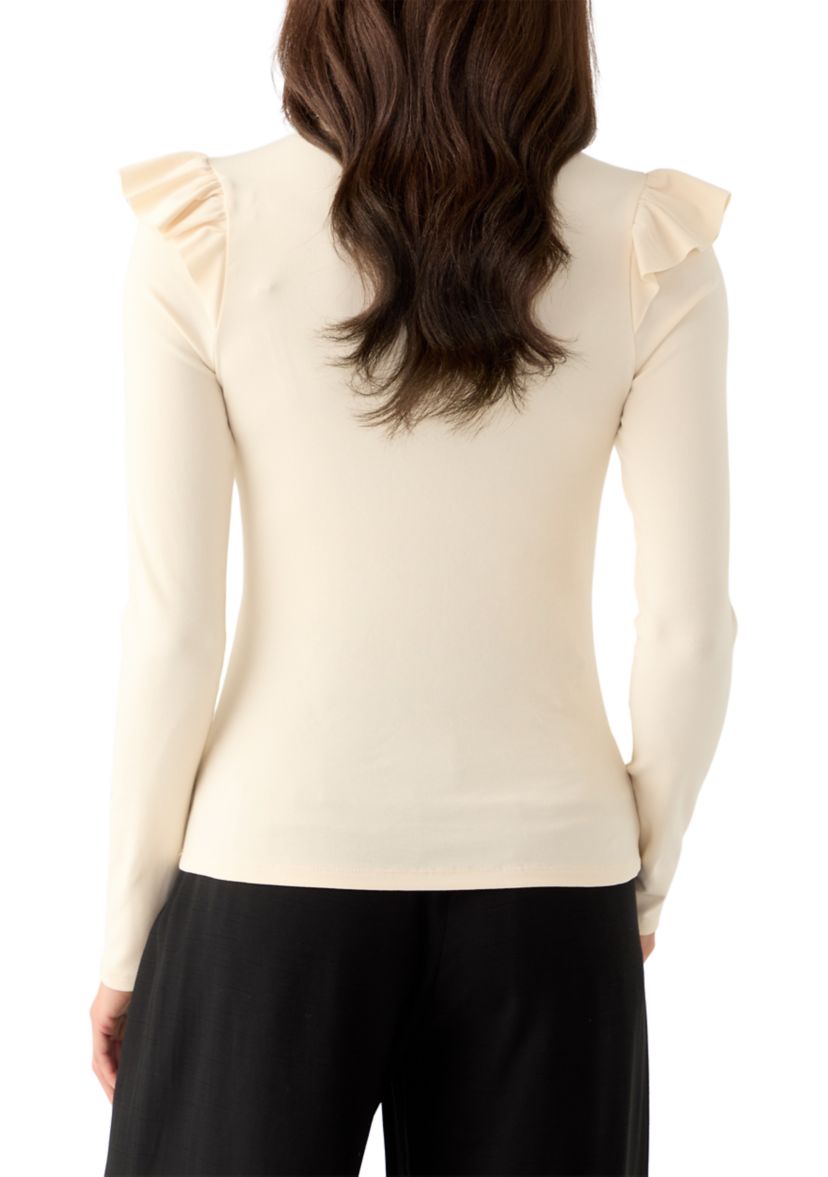 Womens Long Ruffle Sleeve Turtle Neck Top