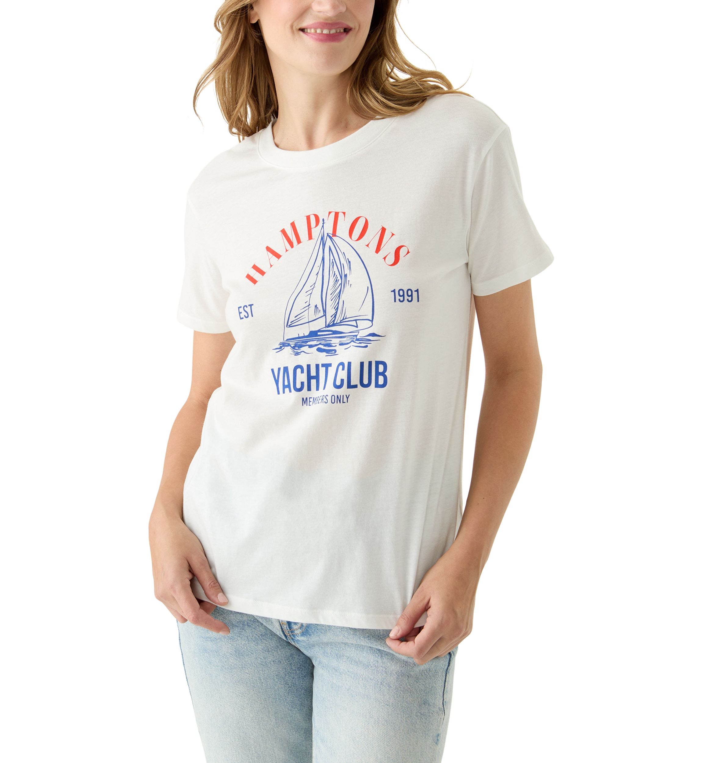 Womens Hamptons Yacht Club Oversized Graphic T-Shirt