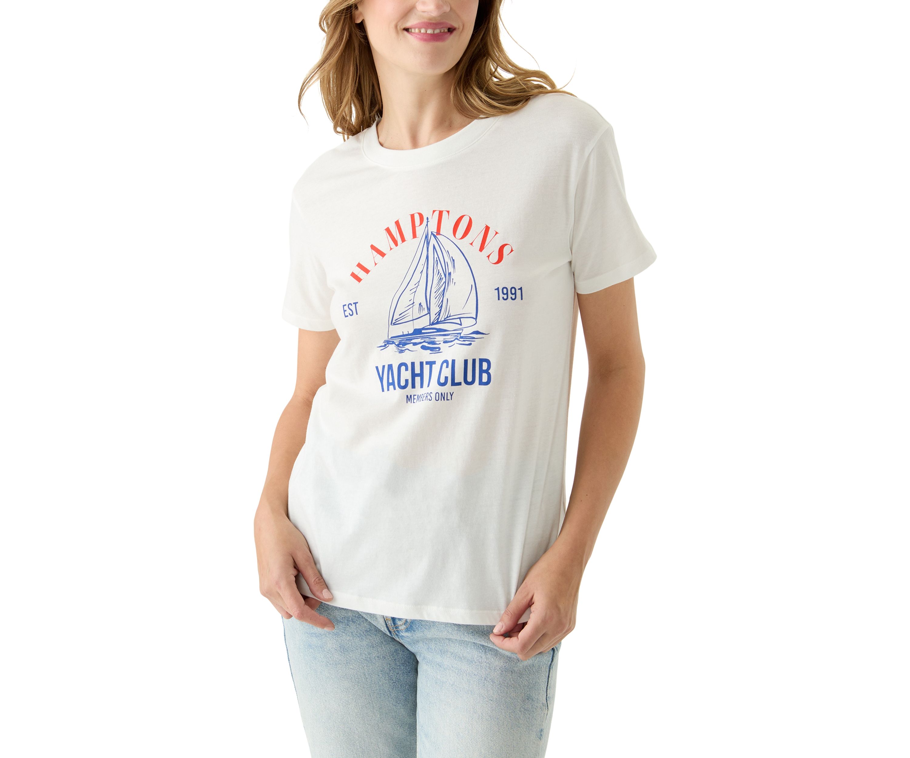 Womens Hamptons Yacht Club Oversized Graphic T-Shirt