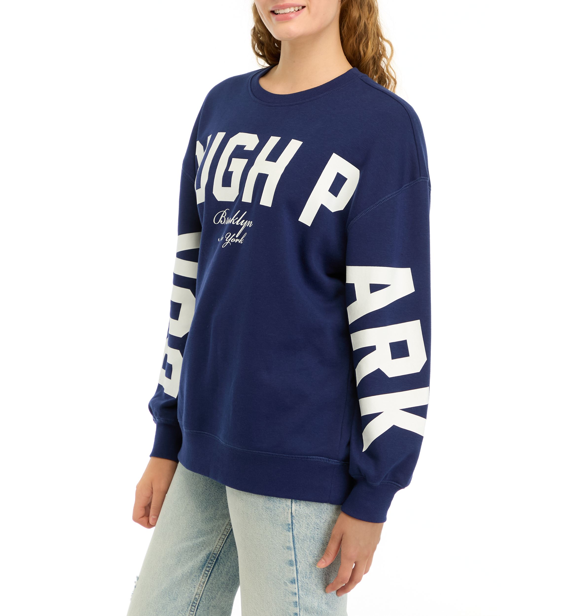 Womens Long Drop Shoulder Sleeve Graphic Pullover