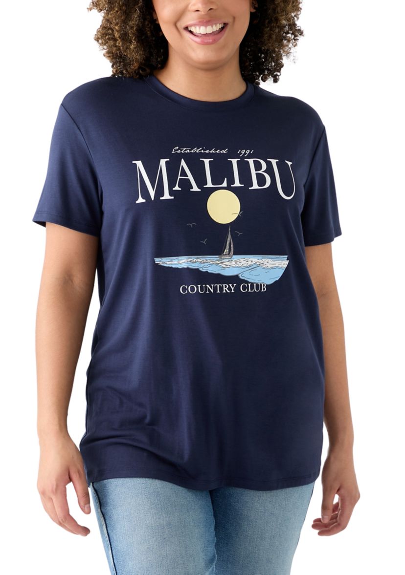 Womens Drop Shoulder Short Sleeve Malibu Country Club Graphic T-Shirt