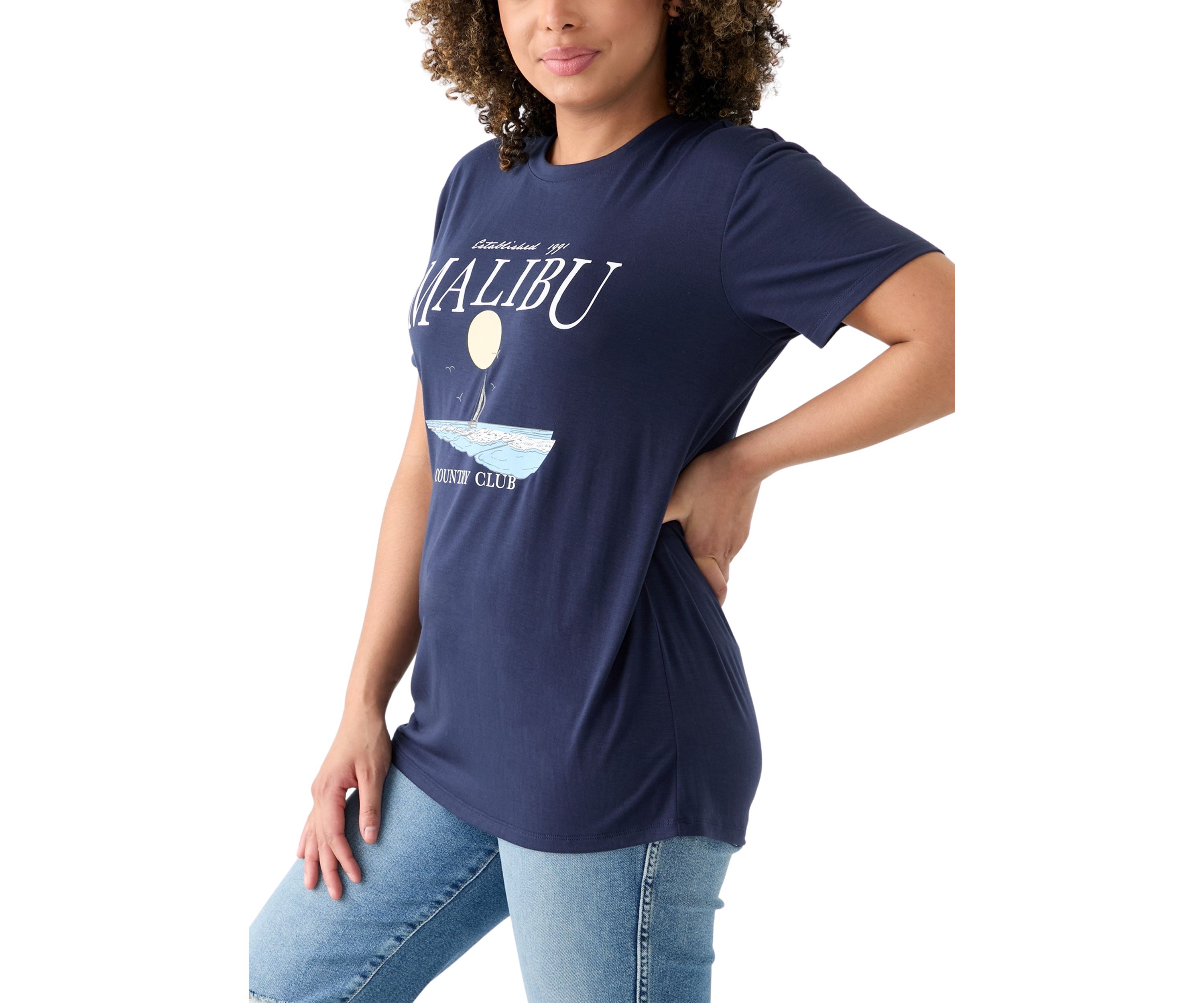 Womens Drop Shoulder Short Sleeve Malibu Country Club Graphic T-Shirt