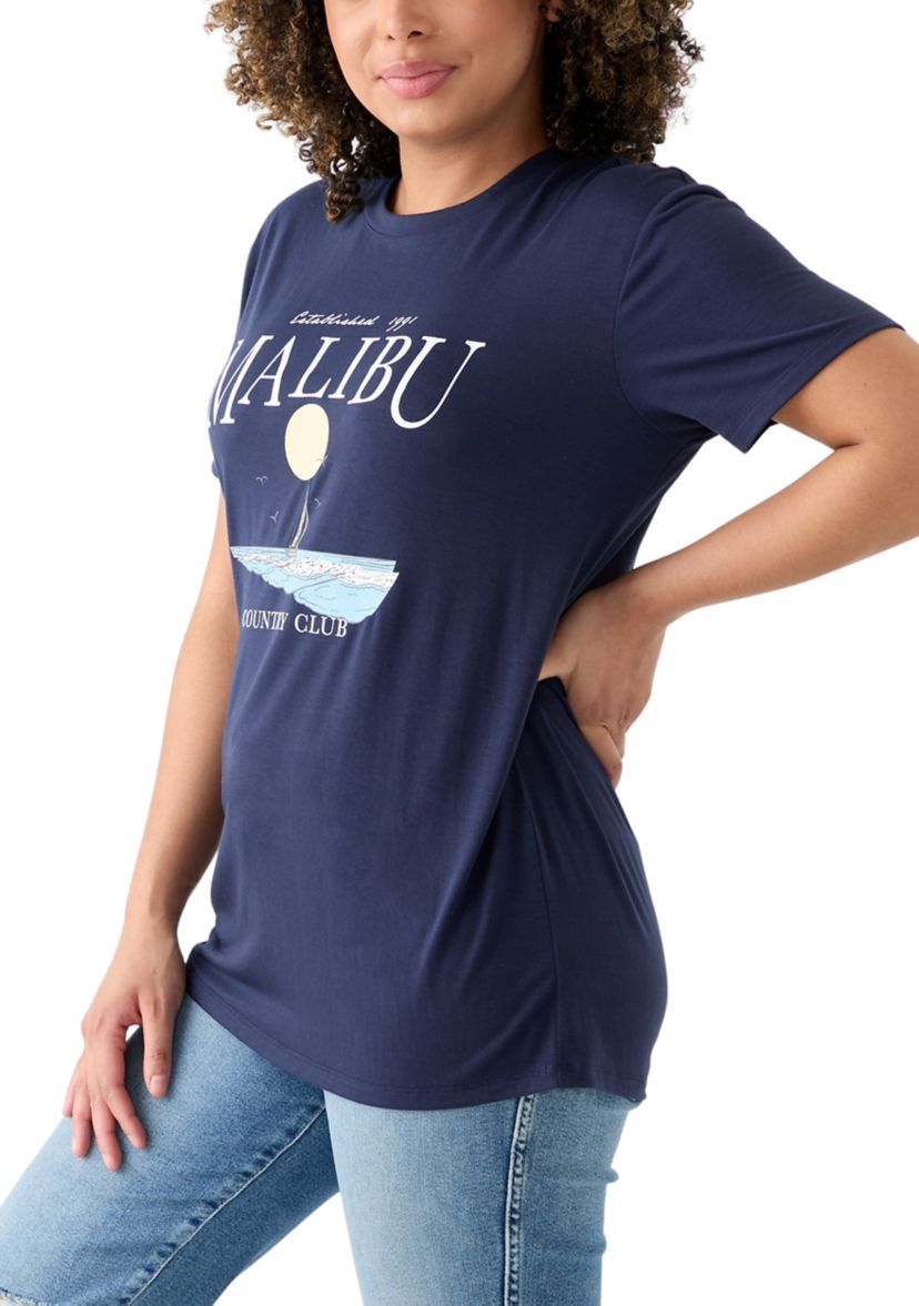 Womens Drop Shoulder Short Sleeve Malibu Country Club Graphic T-Shirt
