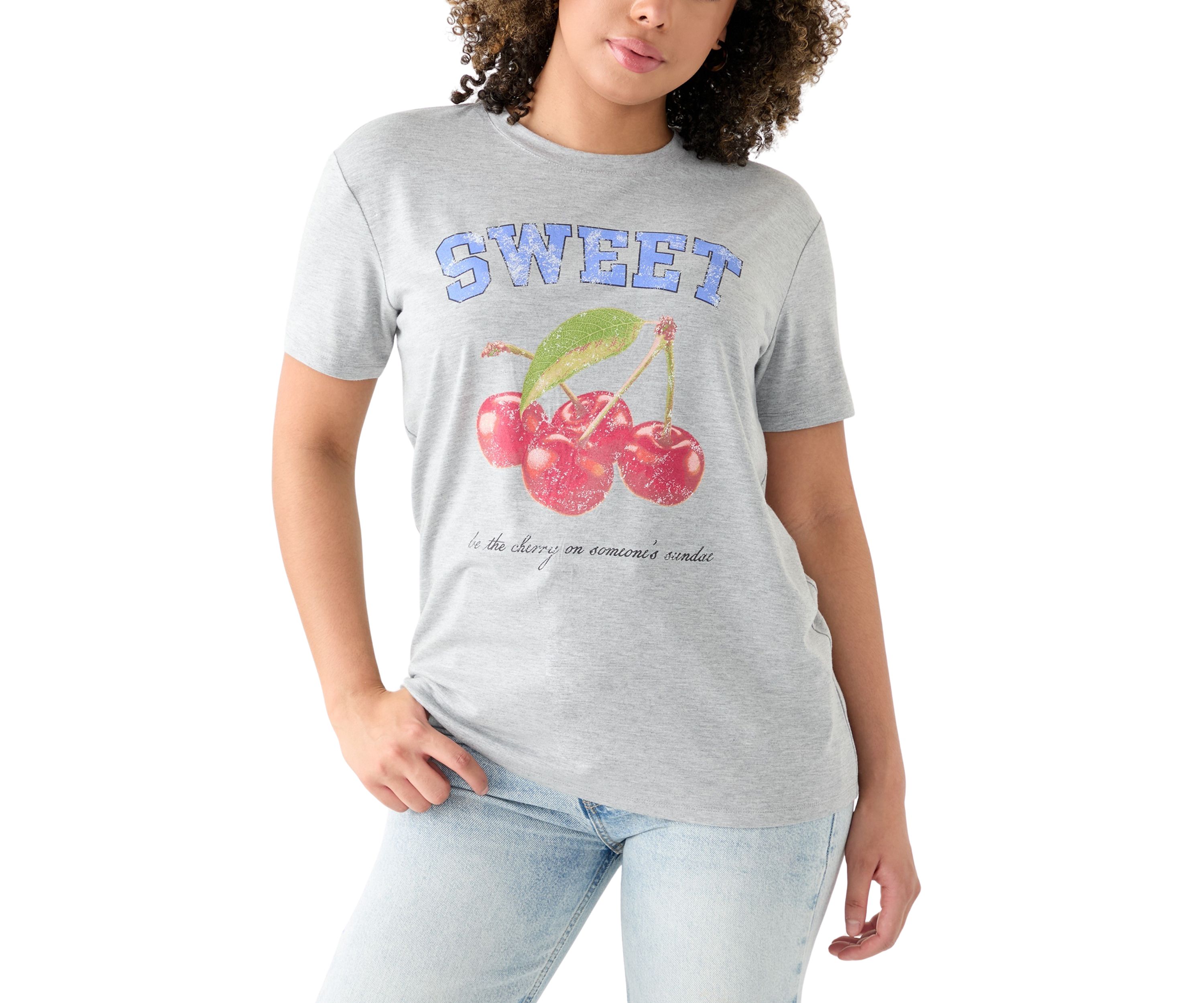 Womens Drop Shoulder Short Sleeve Sweet Cherries Graphic T-Shirt
