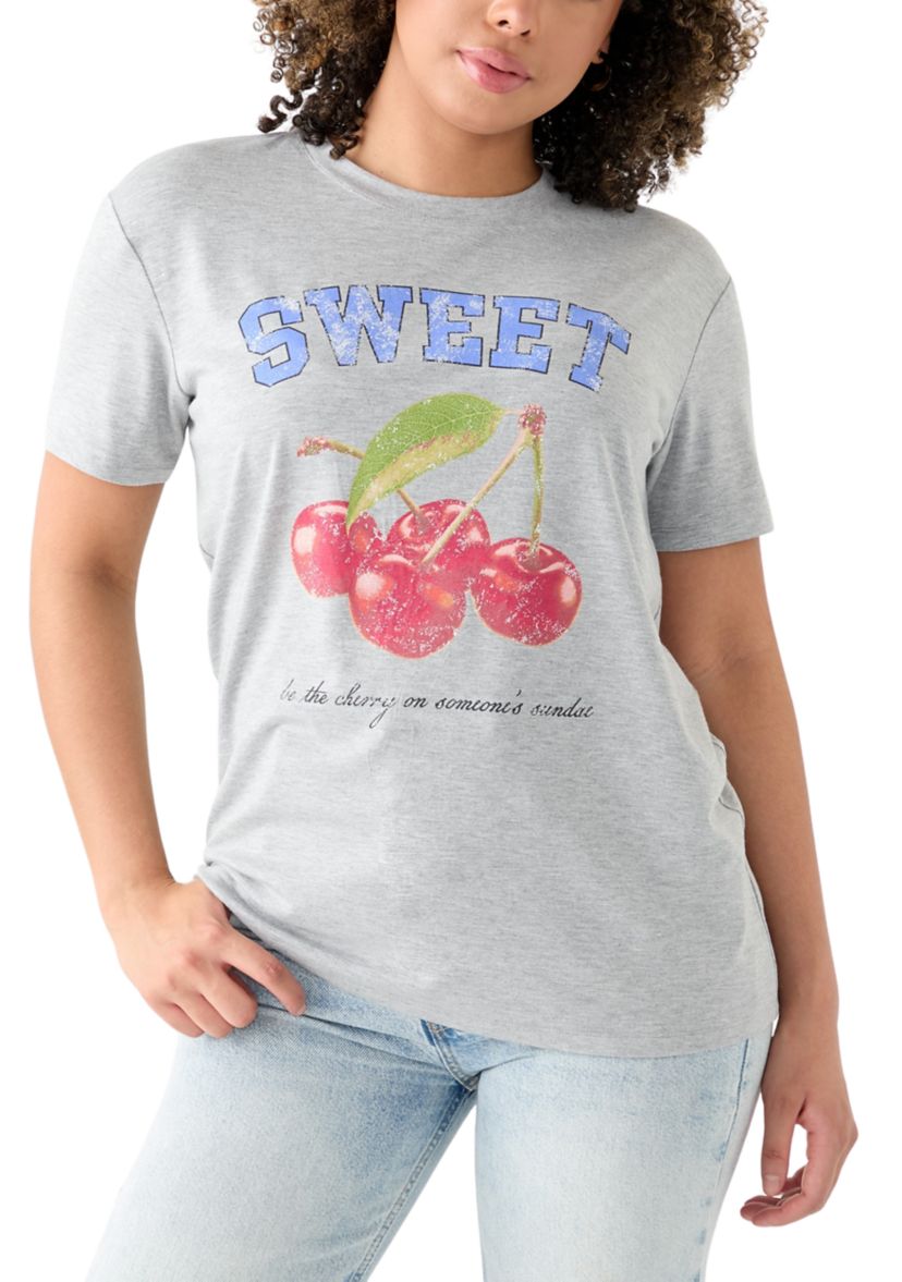 Womens Drop Shoulder Short Sleeve Sweet Cherries Graphic T-Shirt