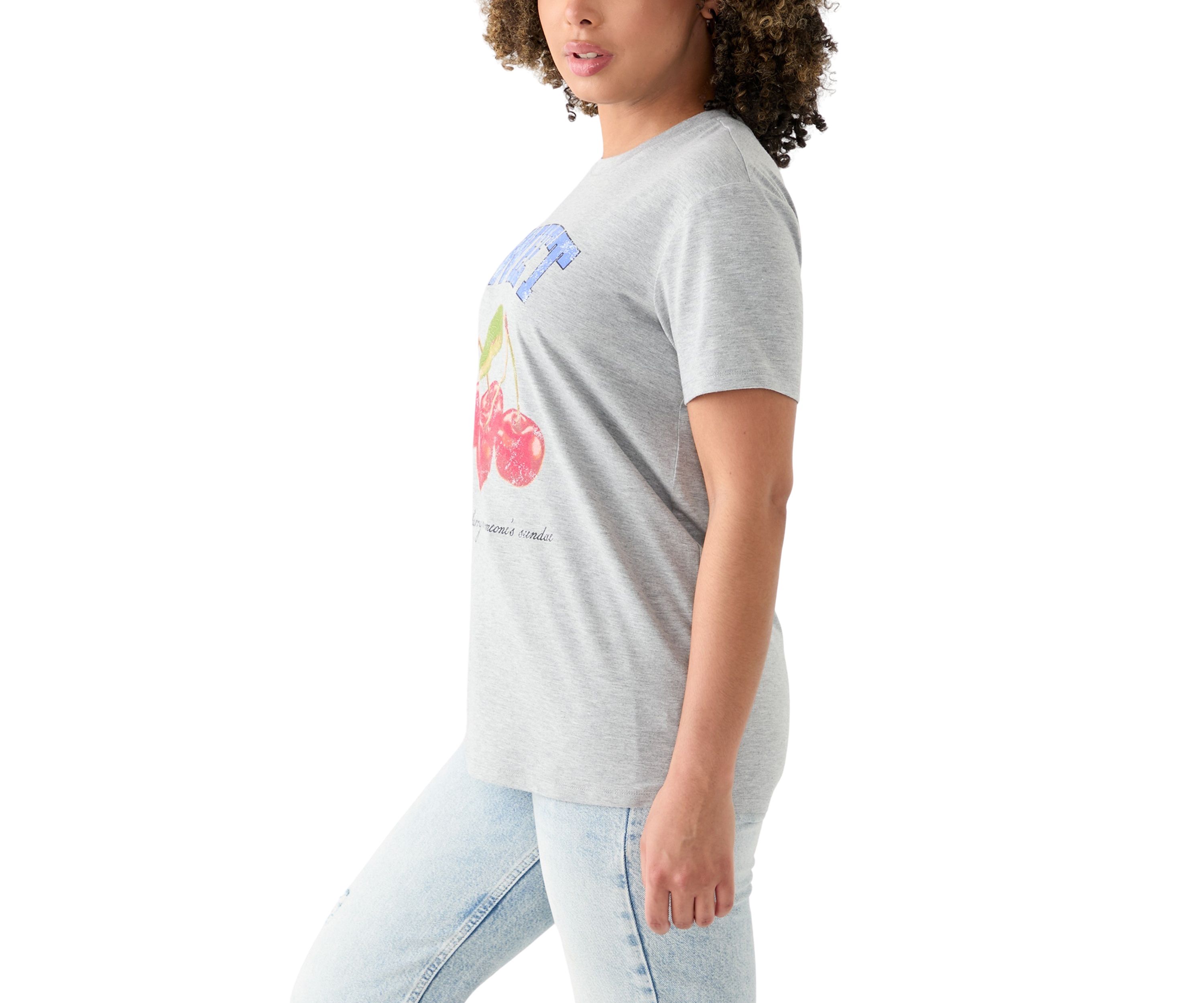 Womens Drop Shoulder Short Sleeve Sweet Cherries Graphic T-Shirt