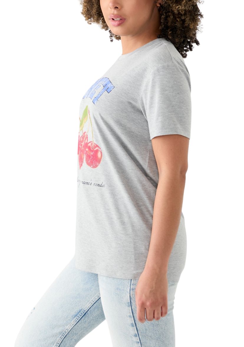 Womens Drop Shoulder Short Sleeve Sweet Cherries Graphic T-Shirt