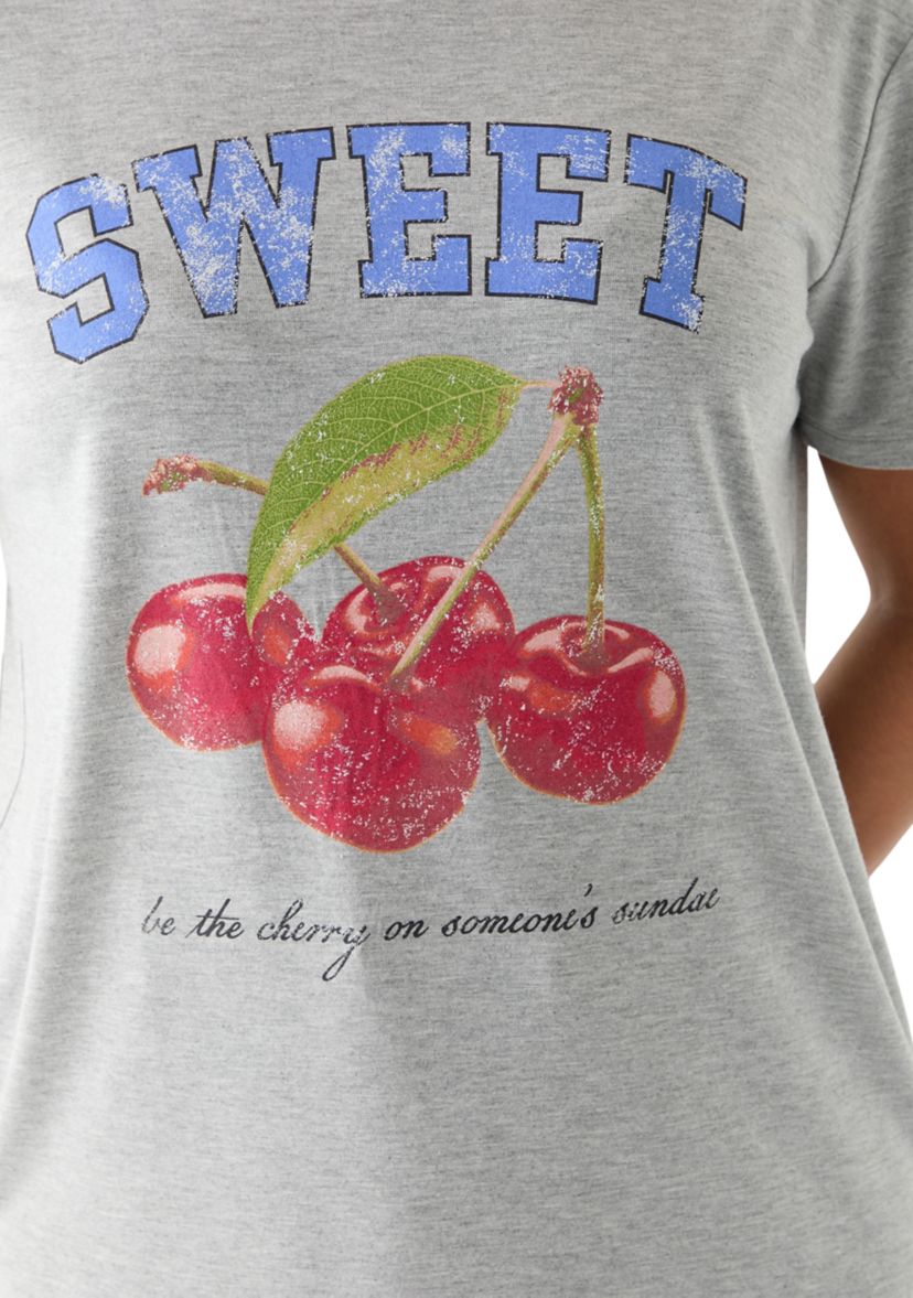 Womens Drop Shoulder Short Sleeve Sweet Cherries Graphic T-Shirt