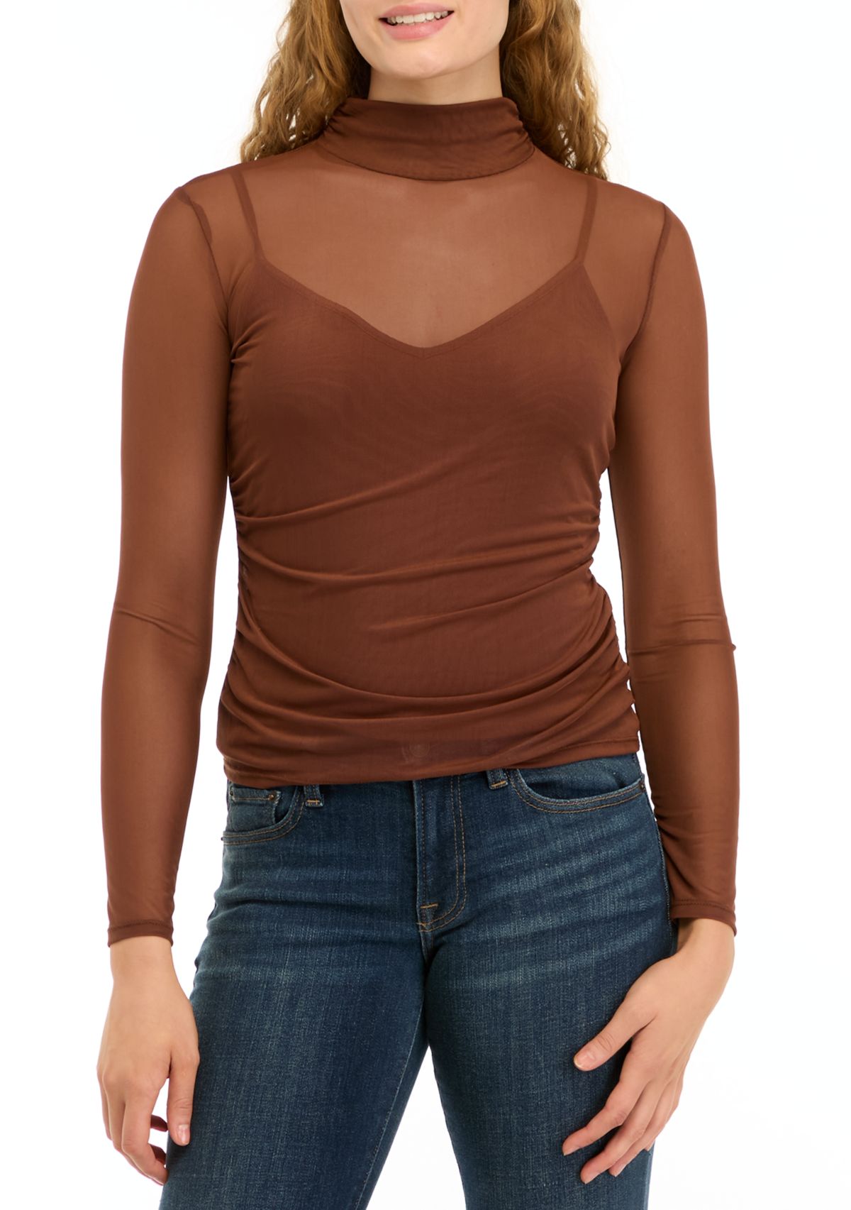 Womens Mock Neck Mesh Top