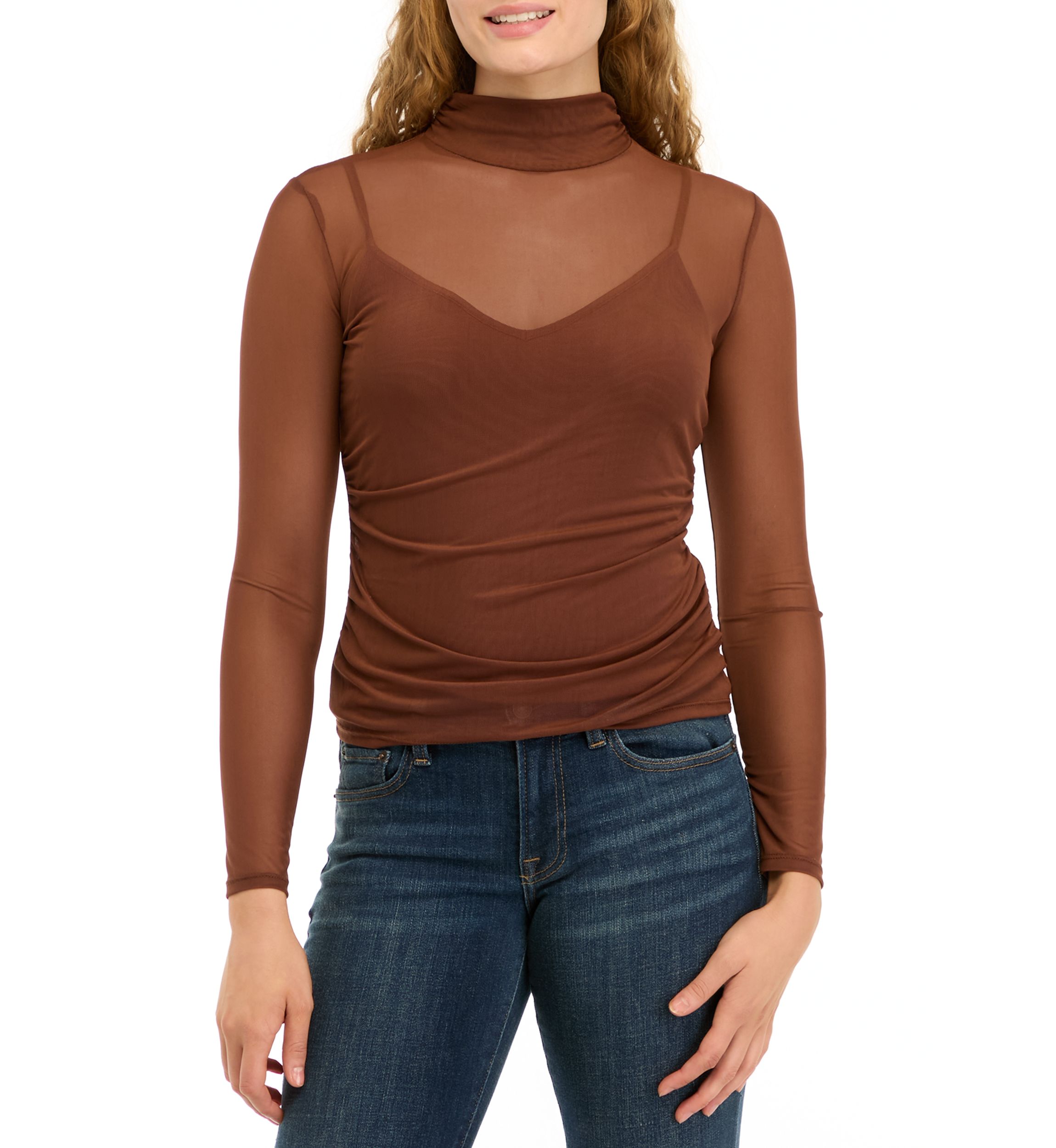 Womens Mock Neck Mesh Top
