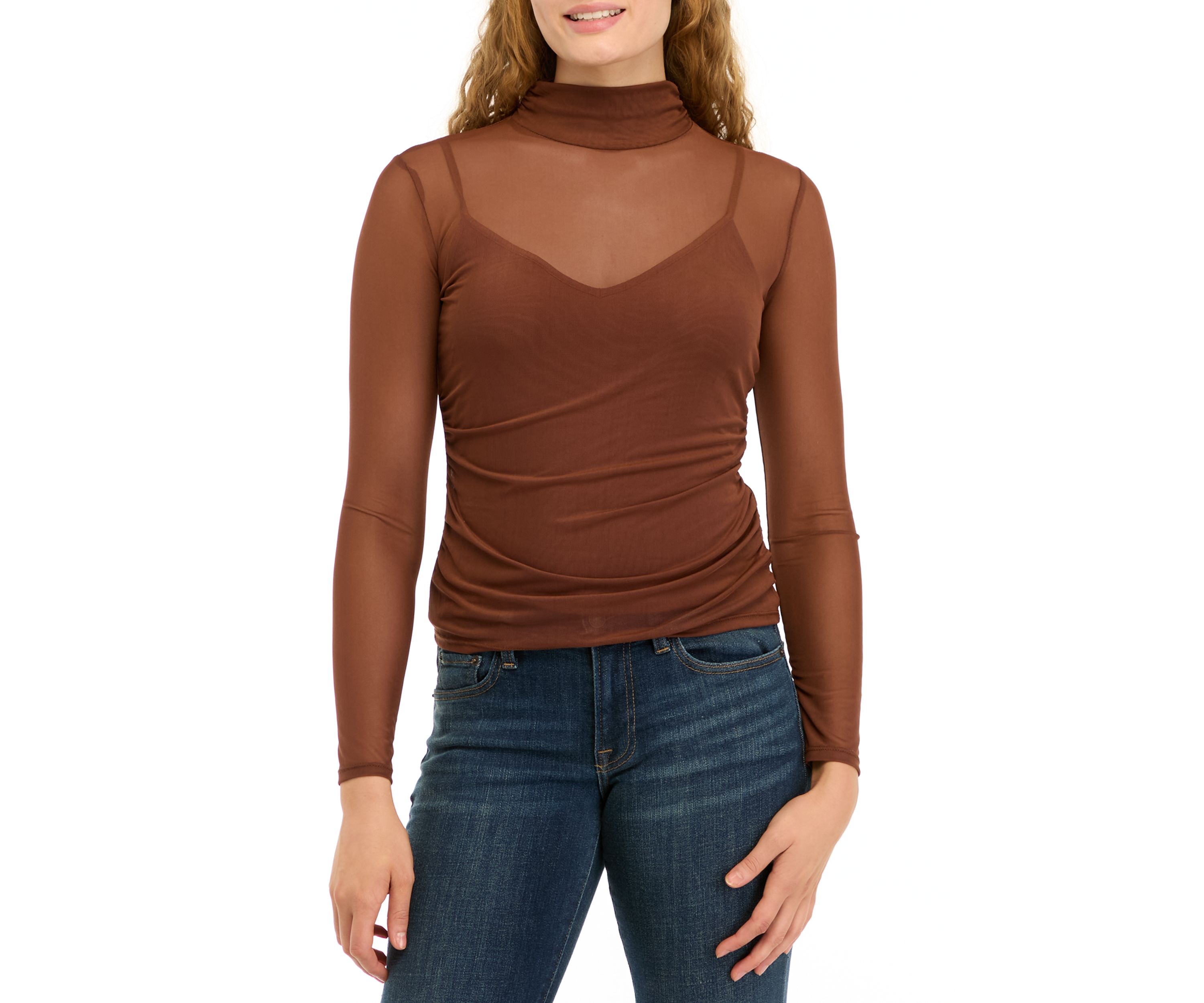 Womens Mock Neck Mesh Top