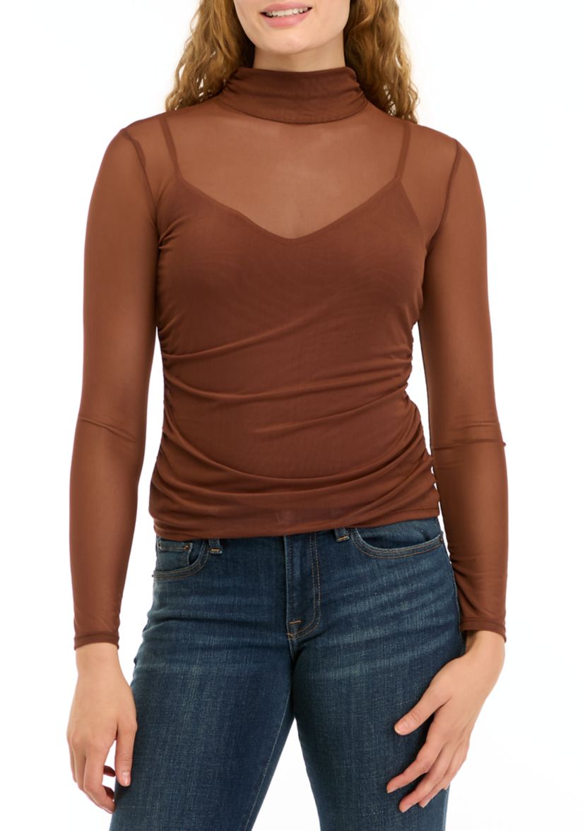 Womens Mock Neck Mesh Top