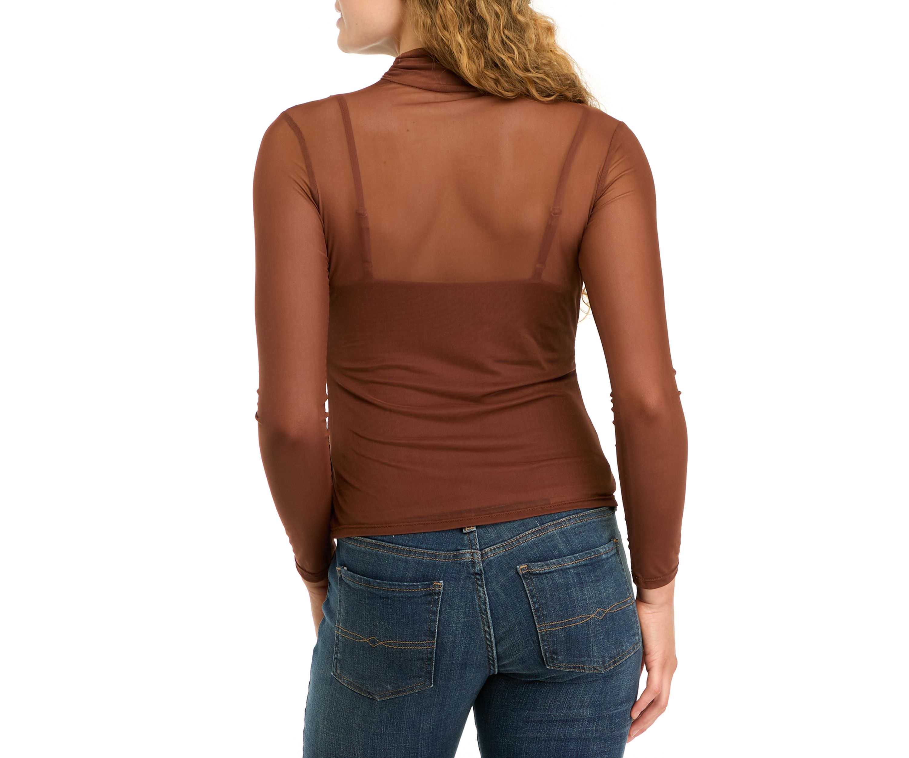 Womens Mock Neck Mesh Top
