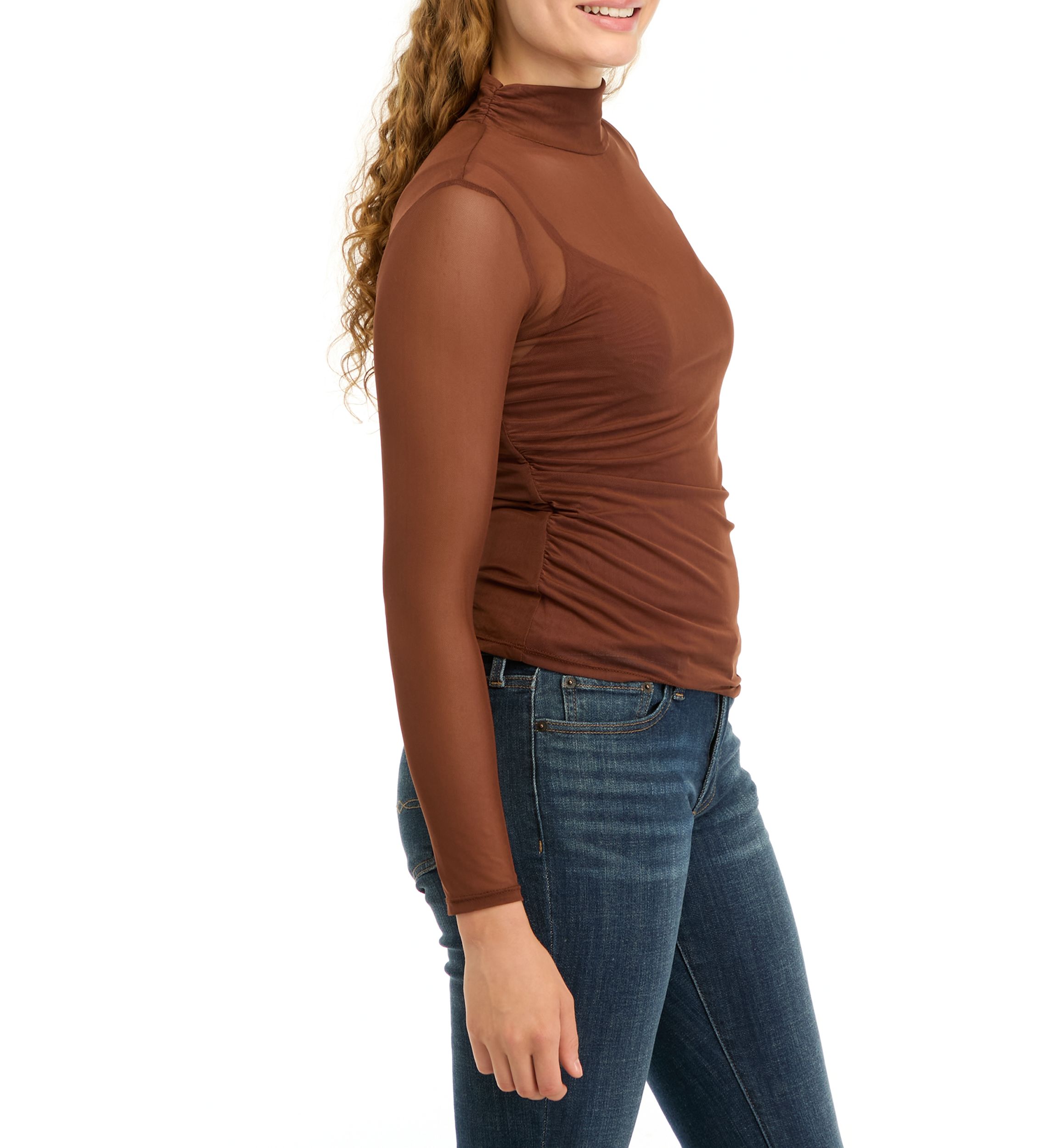 Womens Mock Neck Mesh Top