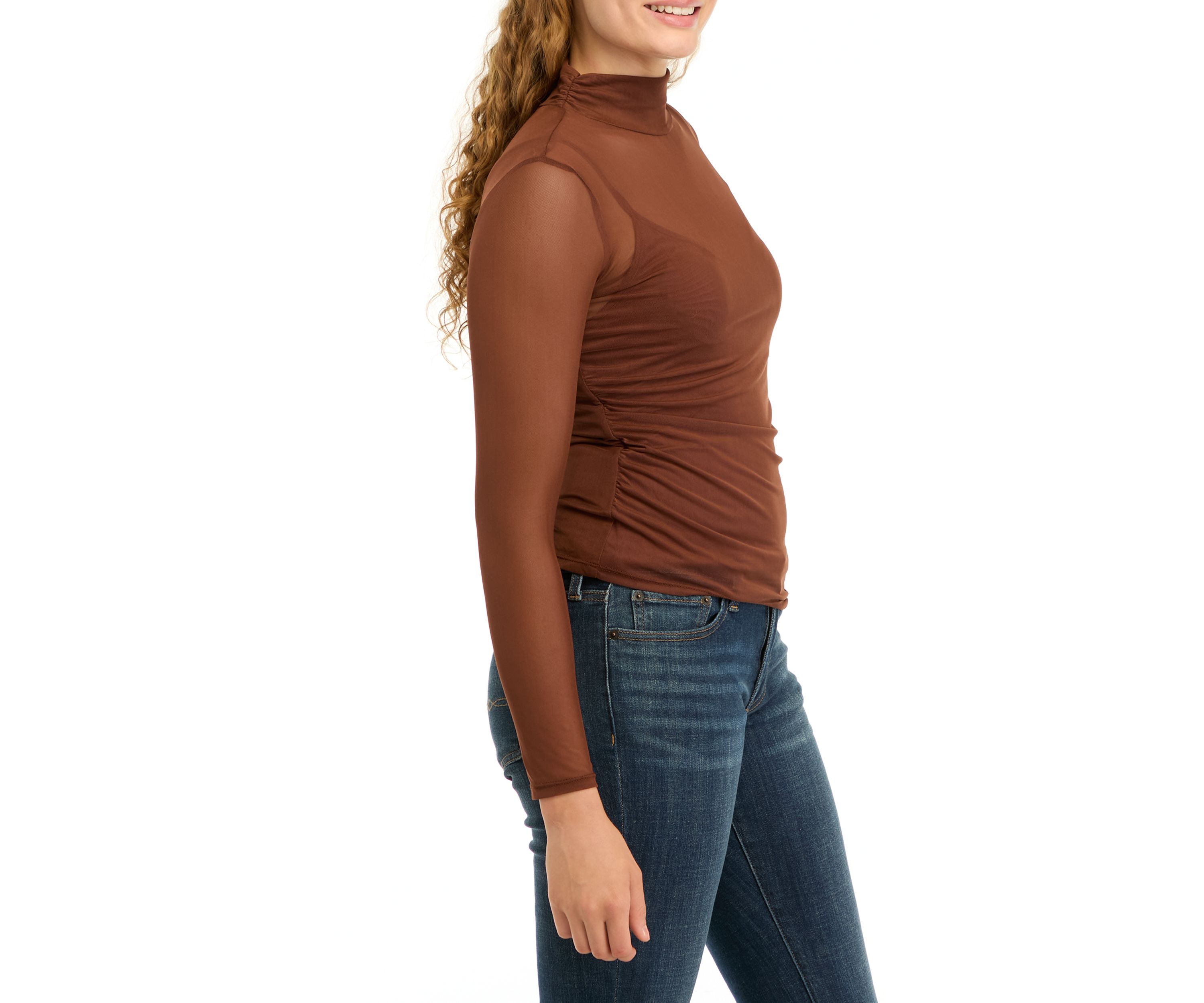 Womens Mock Neck Mesh Top
