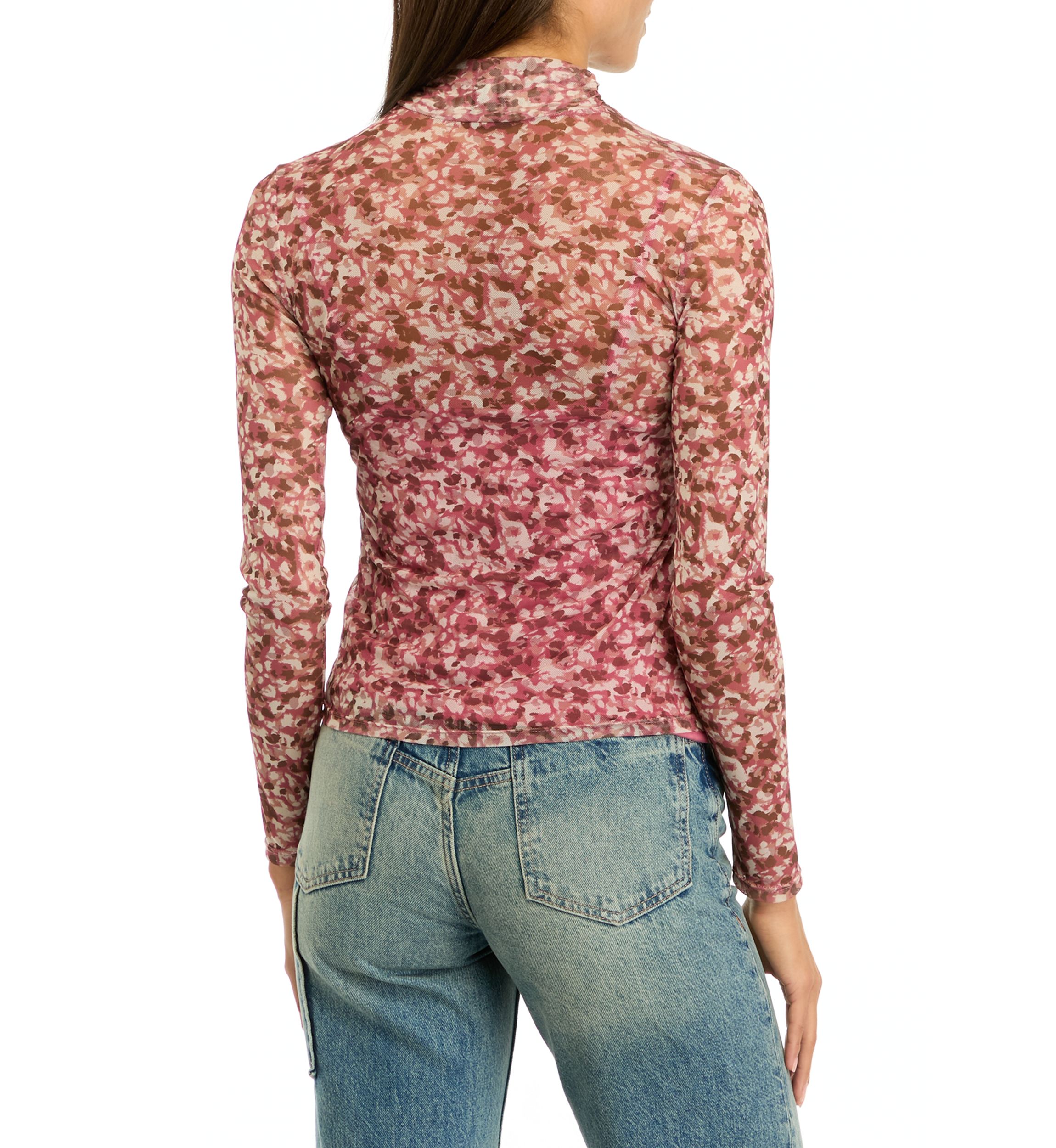 Womens Printed Mock Neck Mesh Top
