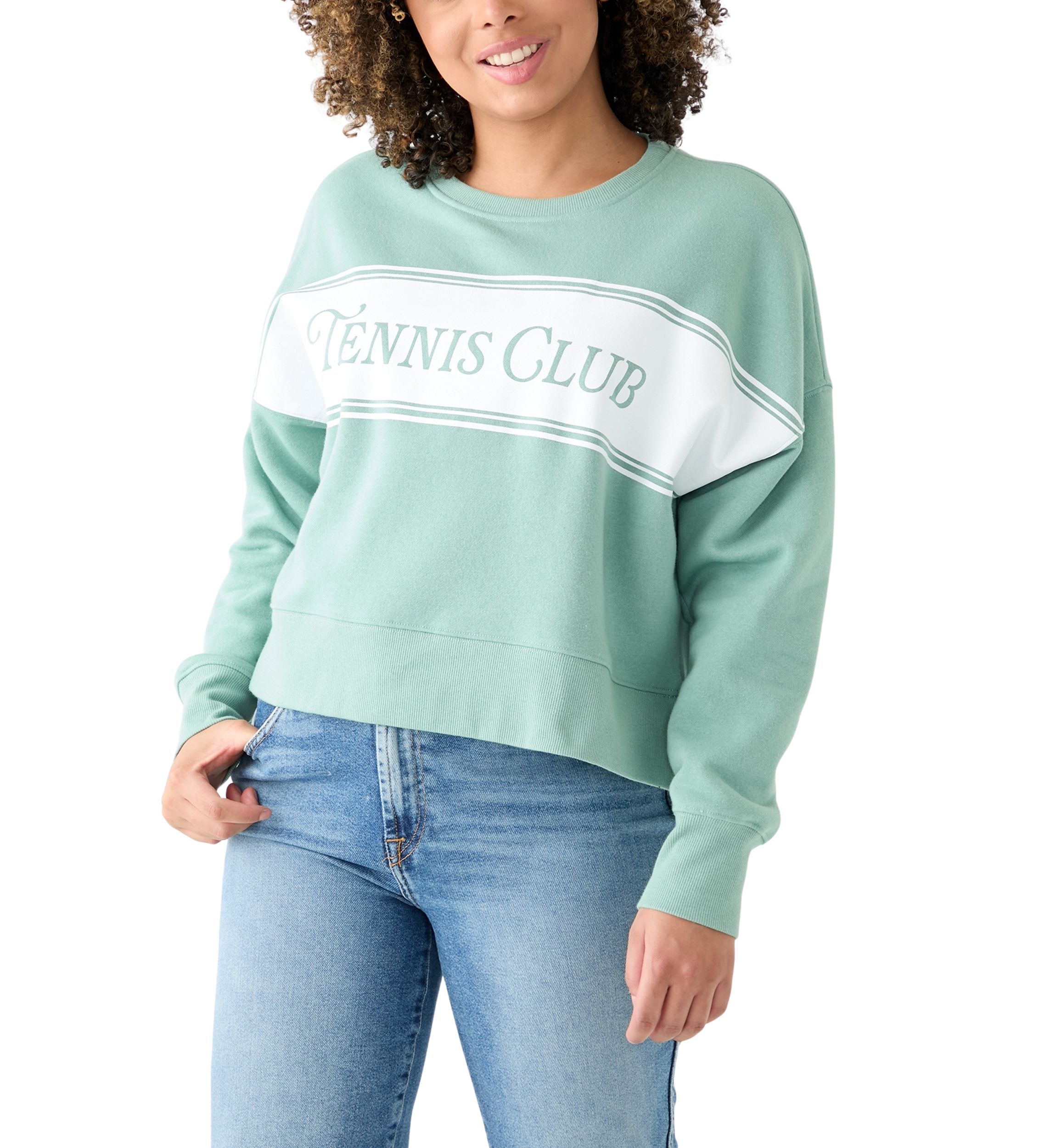 Womens Relaxed Fit Long Sleeve Tennis Club Graphic Sweatshirt