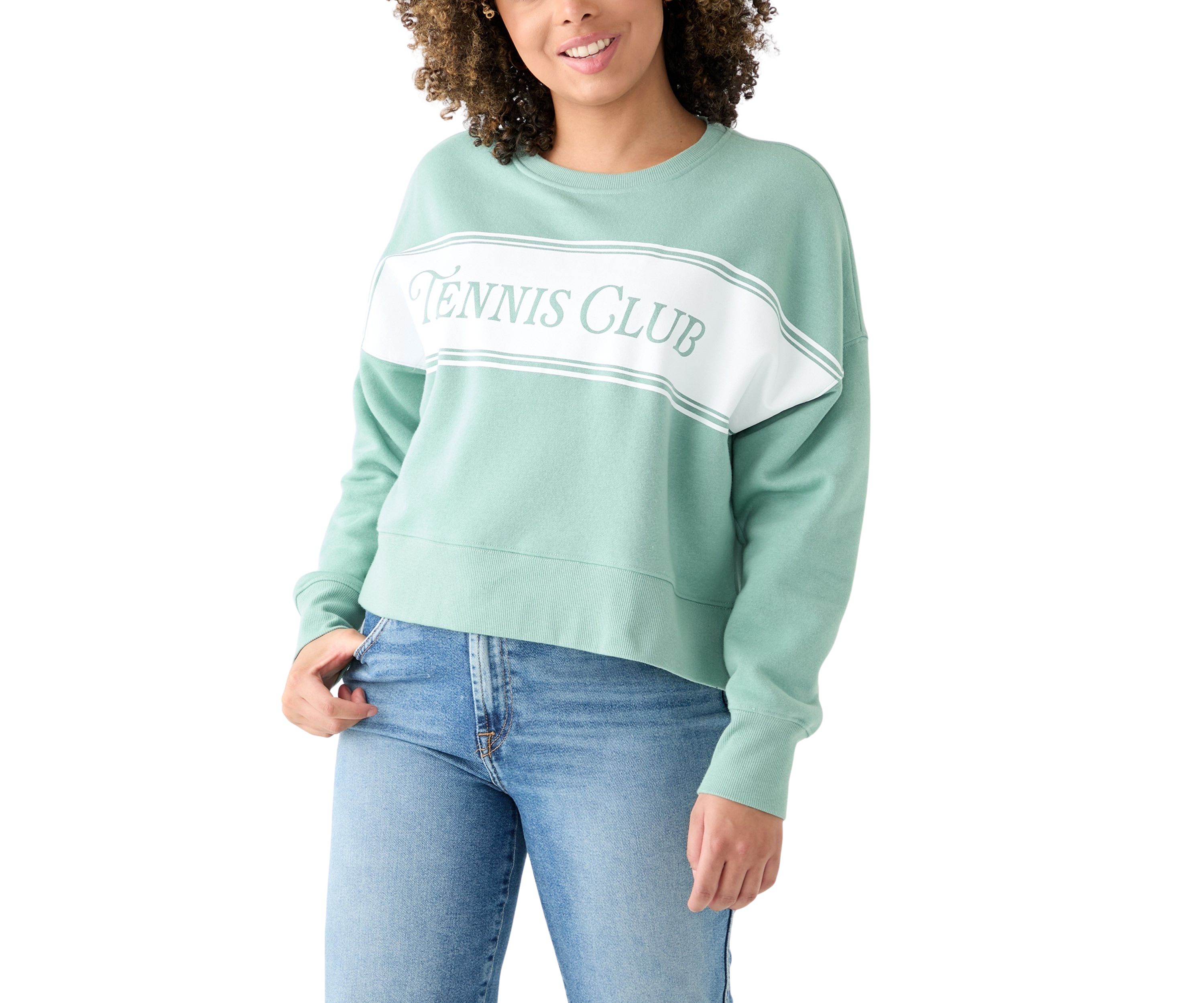 Womens Relaxed Fit Long Sleeve Tennis Club Graphic Sweatshirt