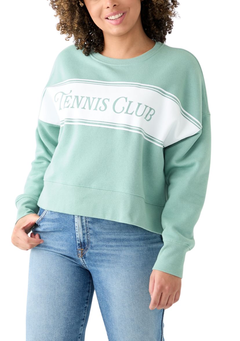 Womens Relaxed Fit Long Sleeve Tennis Club Graphic Sweatshirt