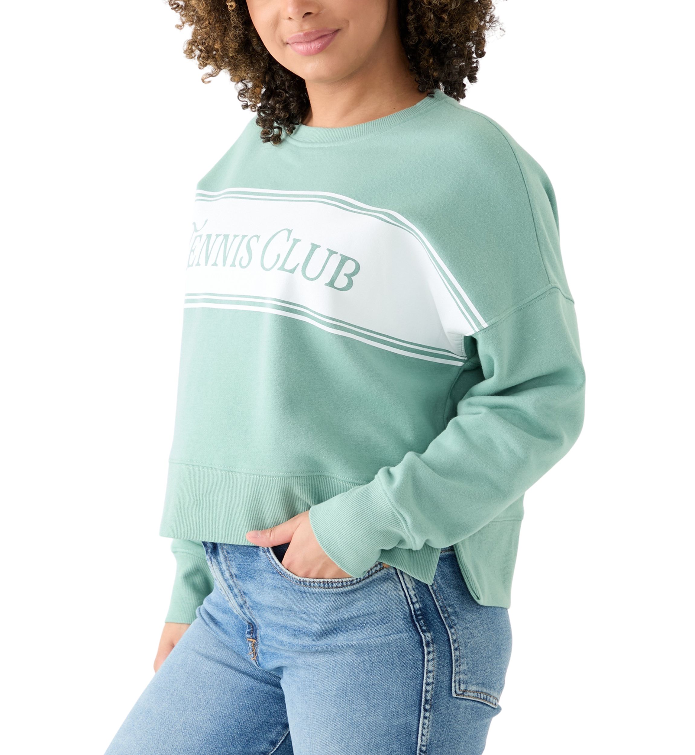 Womens Relaxed Fit Long Sleeve Tennis Club Graphic Sweatshirt