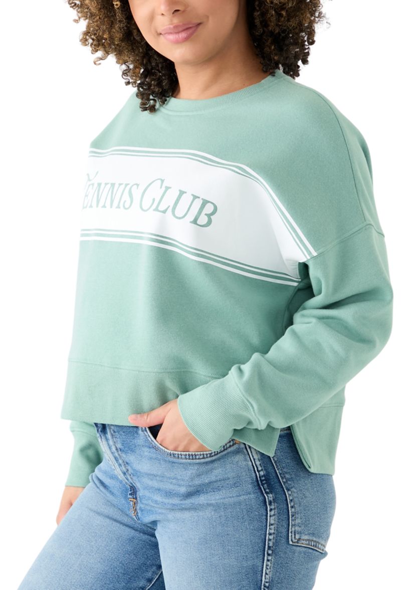 Womens Relaxed Fit Long Sleeve Tennis Club Graphic Sweatshirt
