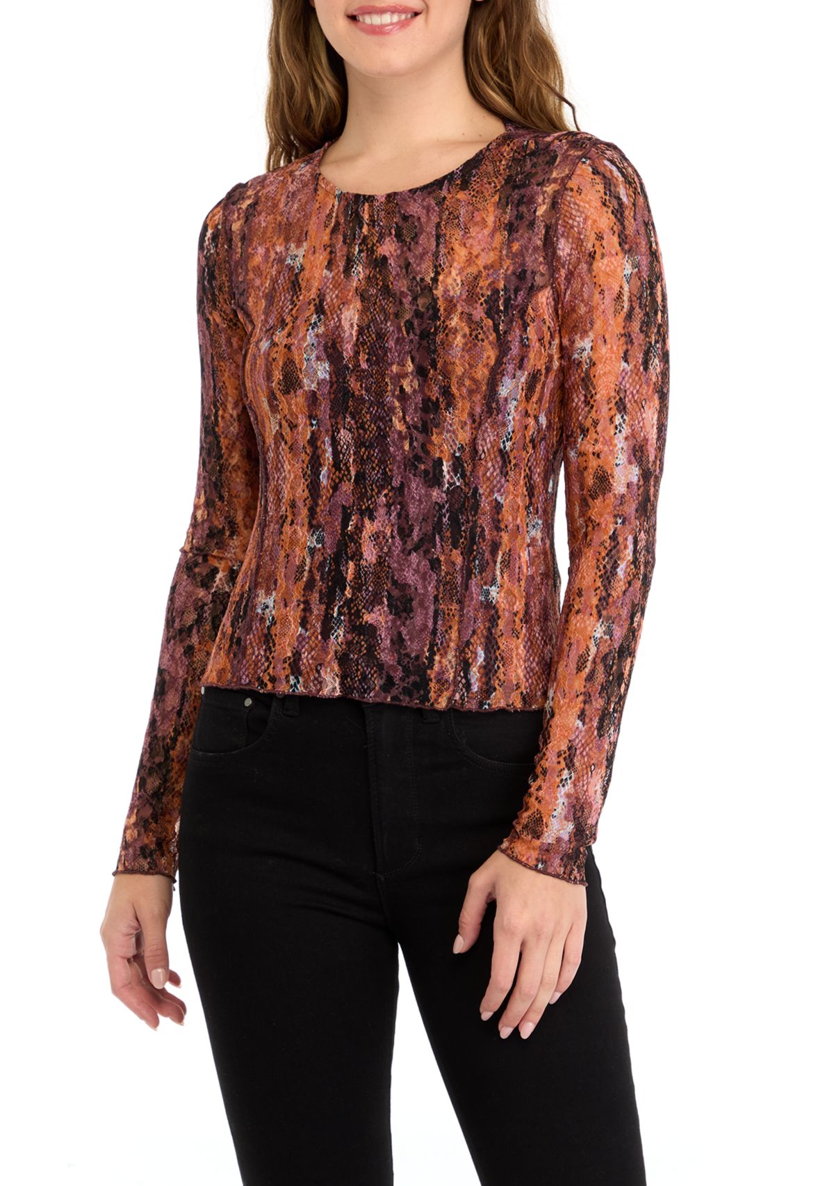 Womens Long Sleeve Lace Top with Cami