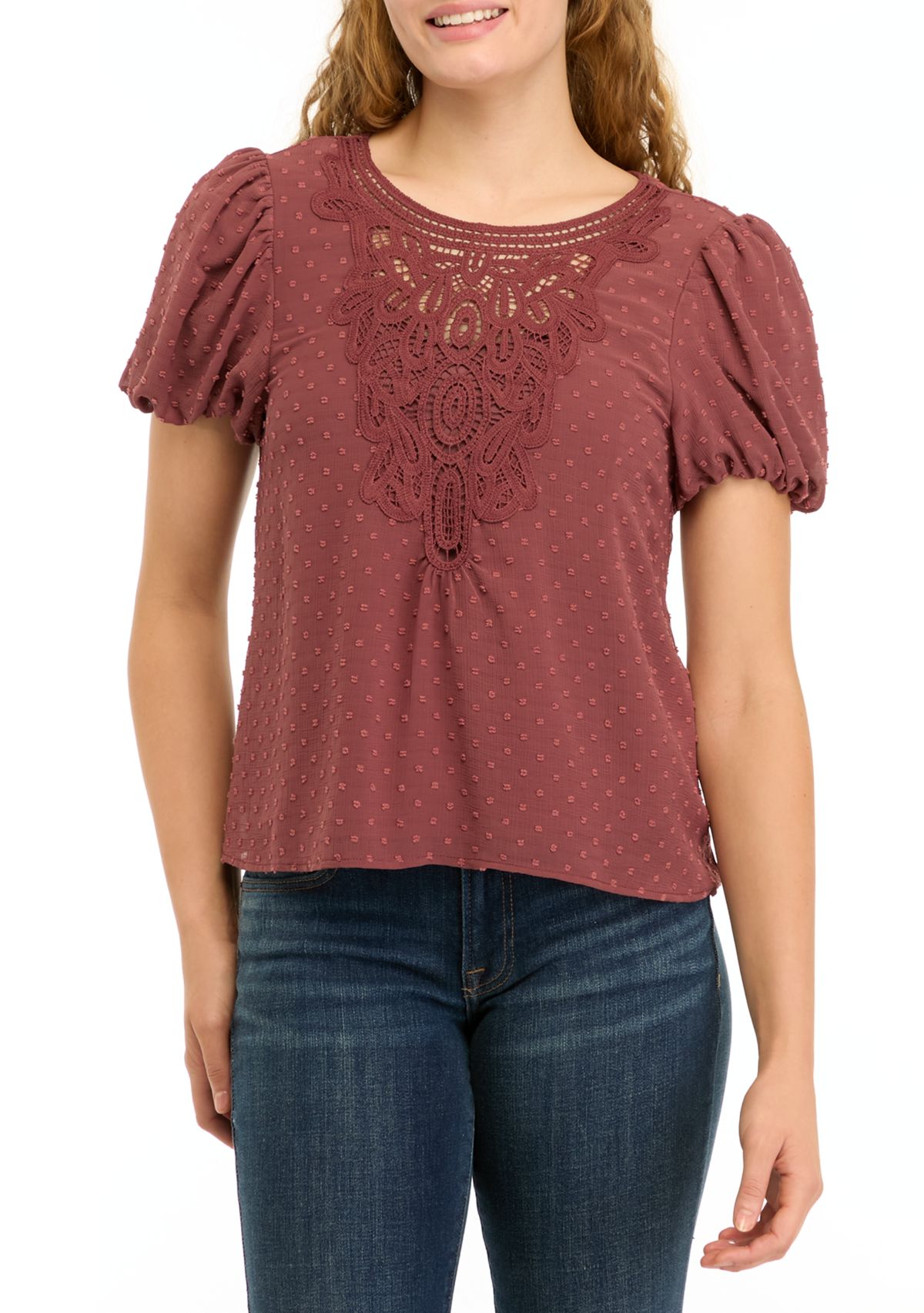 Womens Puff Swiss Dot Top