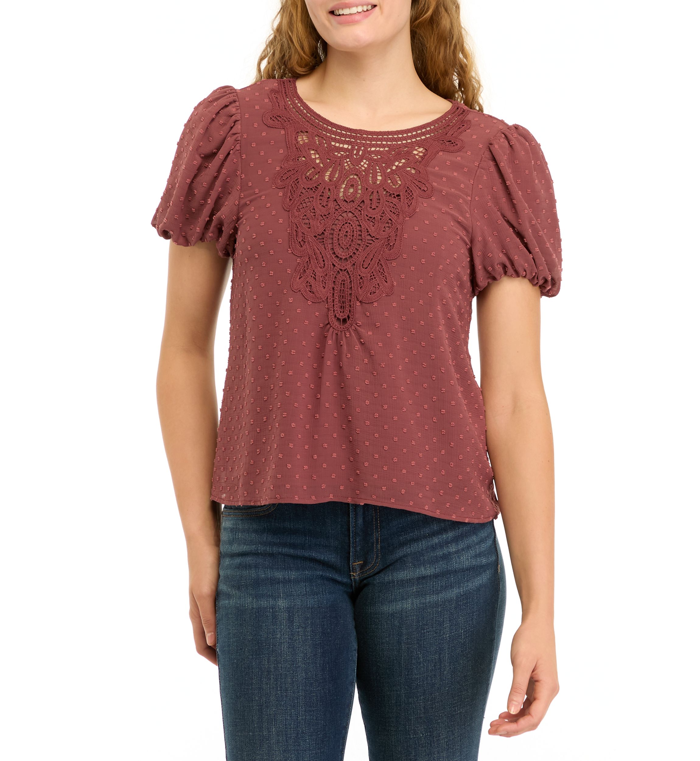 Womens Puff Swiss Dot Top
