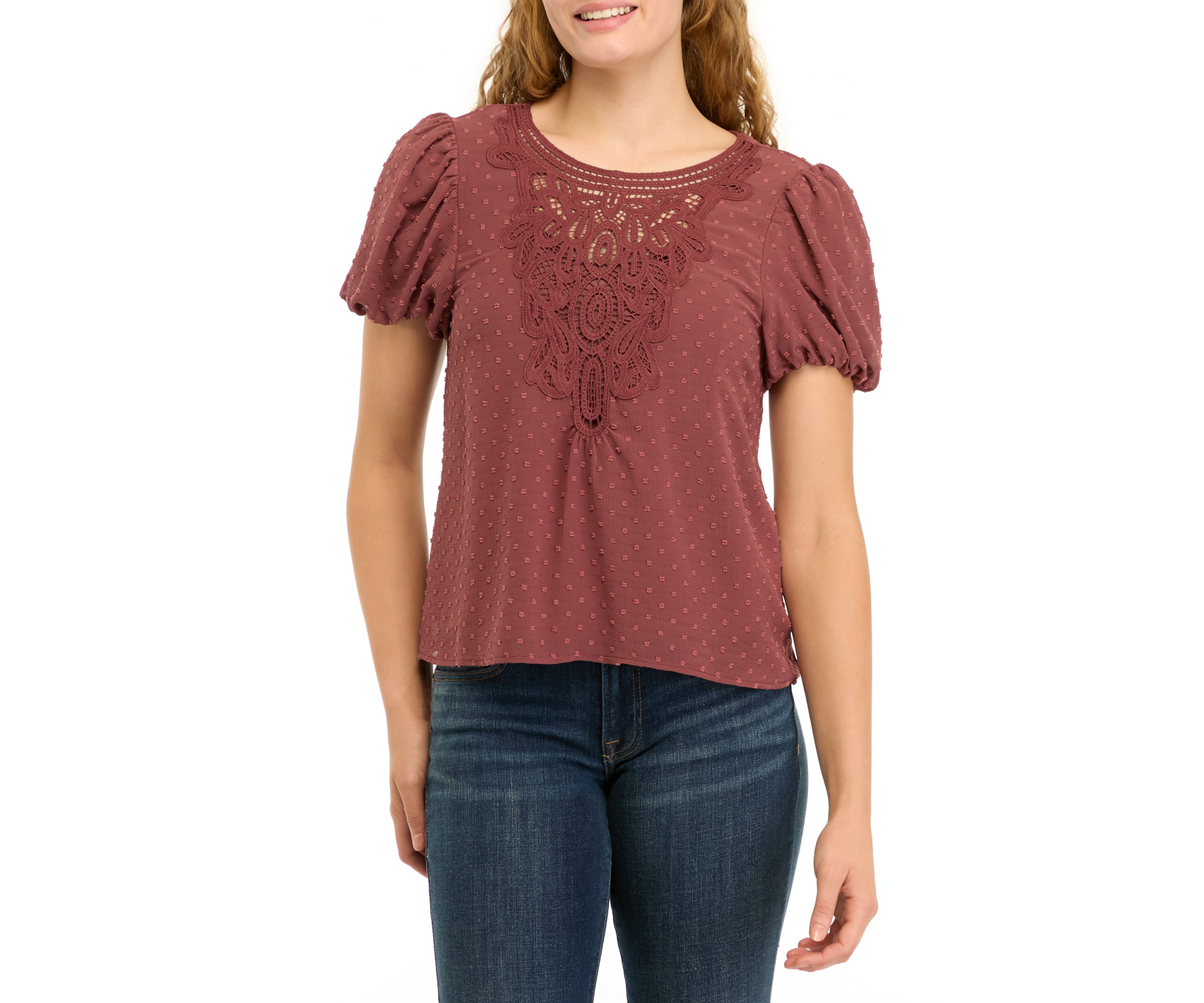 Womens Puff Swiss Dot Top