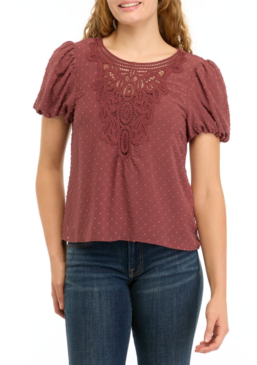 Womens Puff Swiss Dot Top