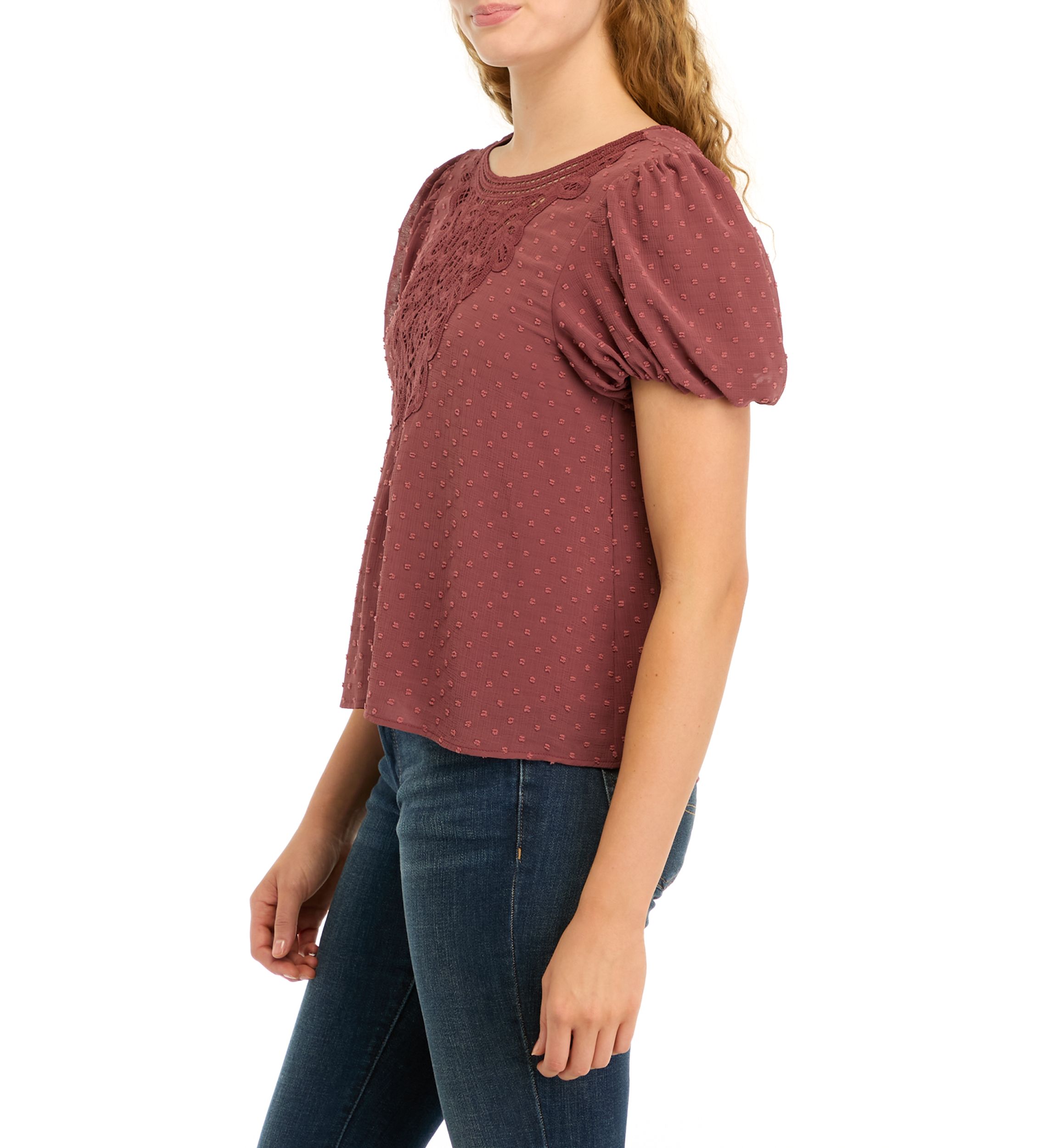 Womens Puff Swiss Dot Top