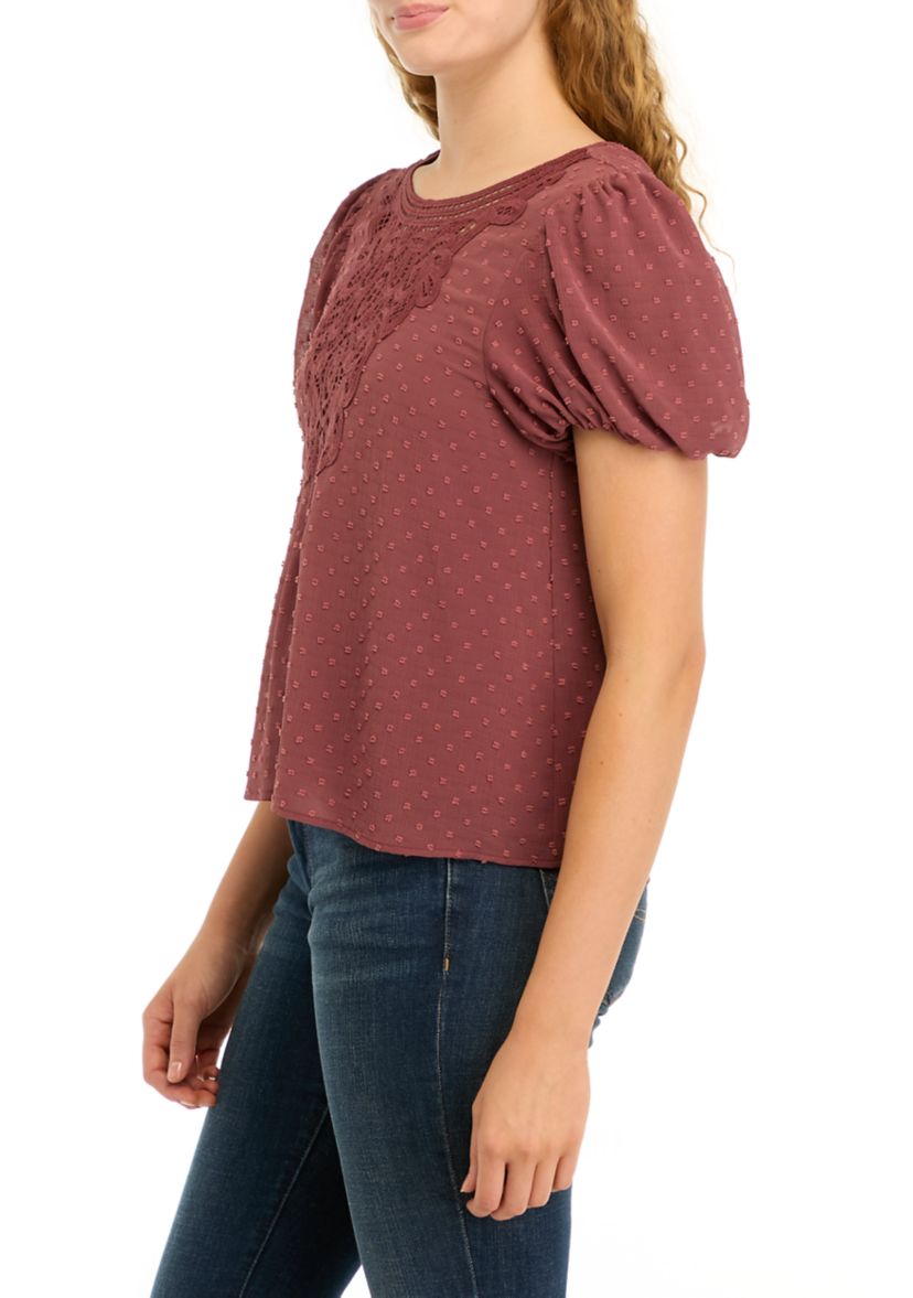 Womens Puff Swiss Dot Top