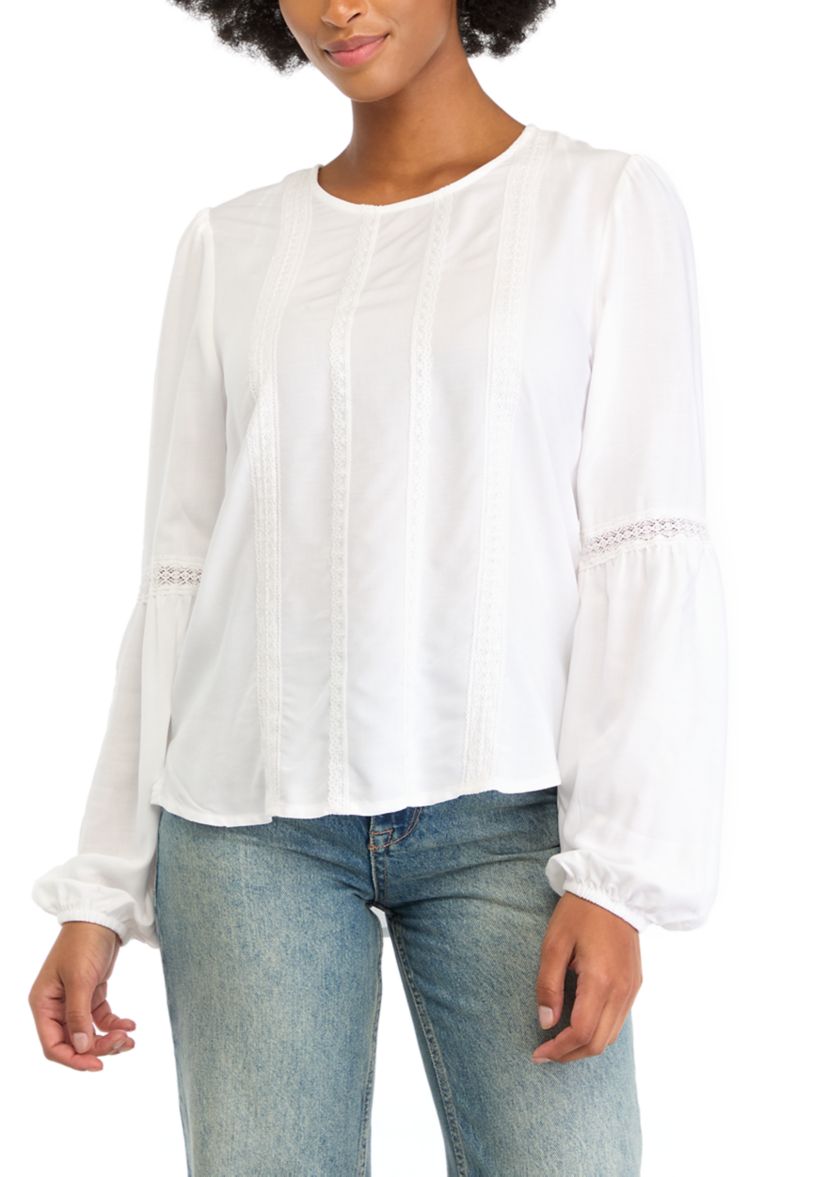 Womens Long Blouson Sleeve Lace Blouse