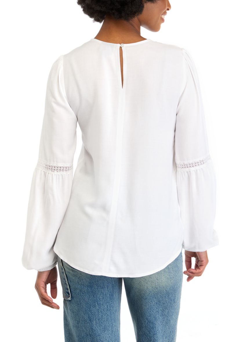 Womens Long Blouson Sleeve Lace Blouse