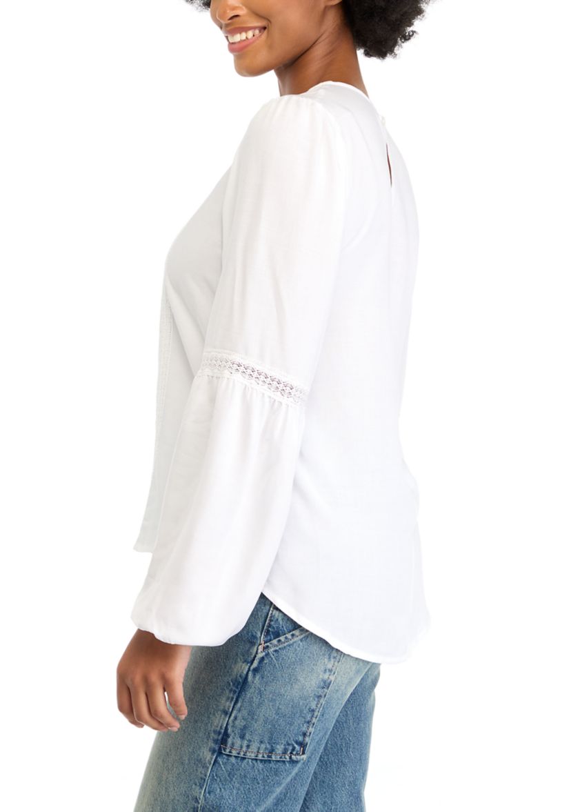 Womens Long Blouson Sleeve Lace Blouse