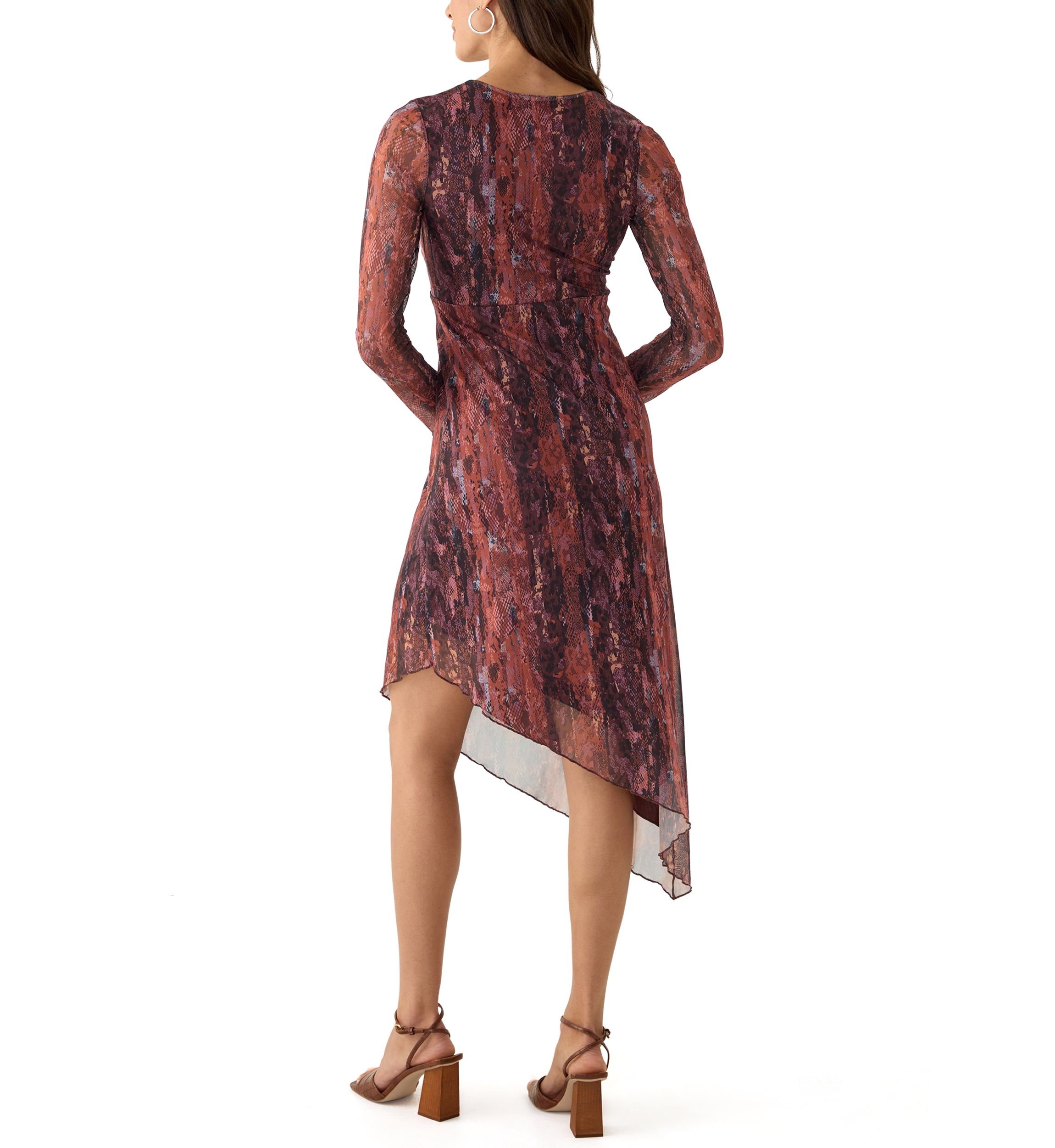 Womens Long Sleeve V-Neck Asymmetrical Hem Dress