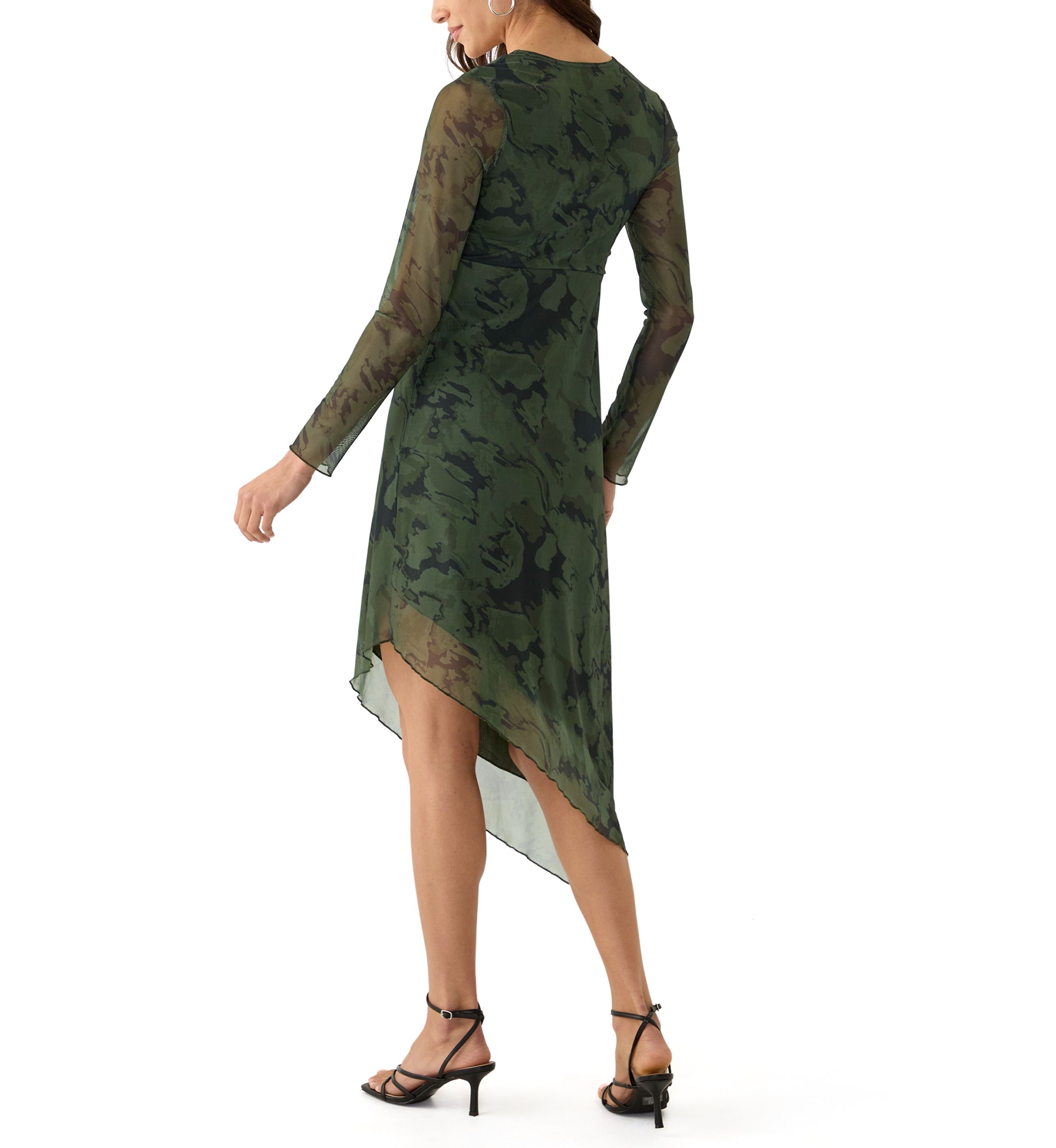Womens Long Sleeve V-Neck Asymmetrical Hem Dress